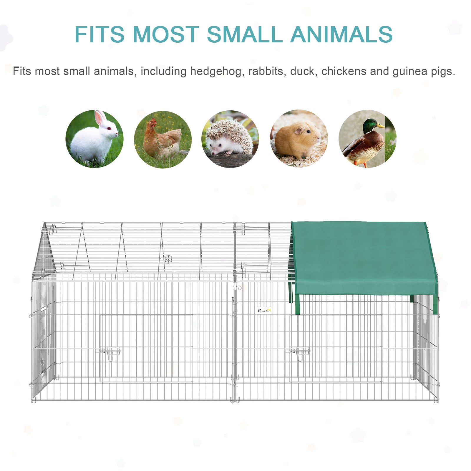 PawHut 87x41x41-IN Small Animal Enclosure Rabbit Pet Metal Cage Outdoor Run Play with Cover and Multiple doors, Green