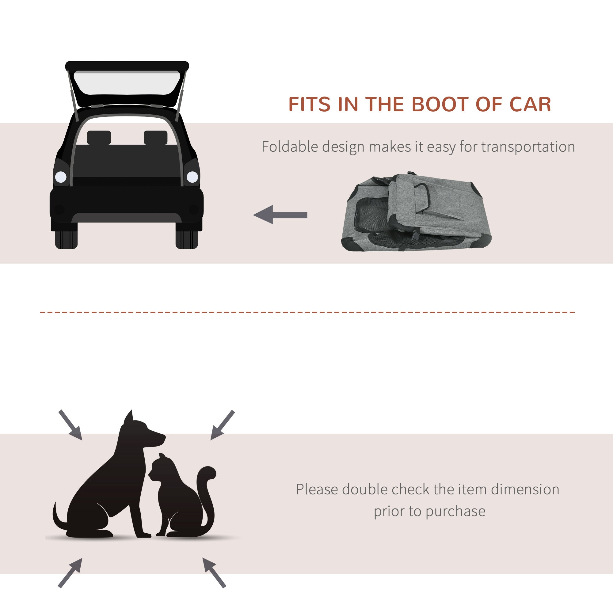 PawHut Foldable Pet Carrier for Small and Miniature Dogs, Portable Cat Carrier Soft Side Pet Travel Crate with Removable Mat, Storage Bags, Breathable Mesh 60 x 41.5 x 41cm - Grey