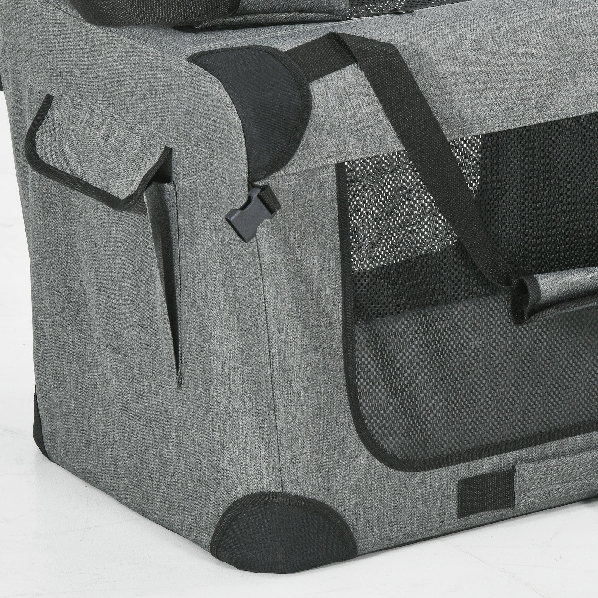 PawHut Foldable Pet Carrier for Small and Miniature Dogs, Portable Cat Carrier Soft Side Pet Travel Crate with Removable Mat, Storage Bags, Breathable Mesh 60 x 41.5 x 41cm - Grey