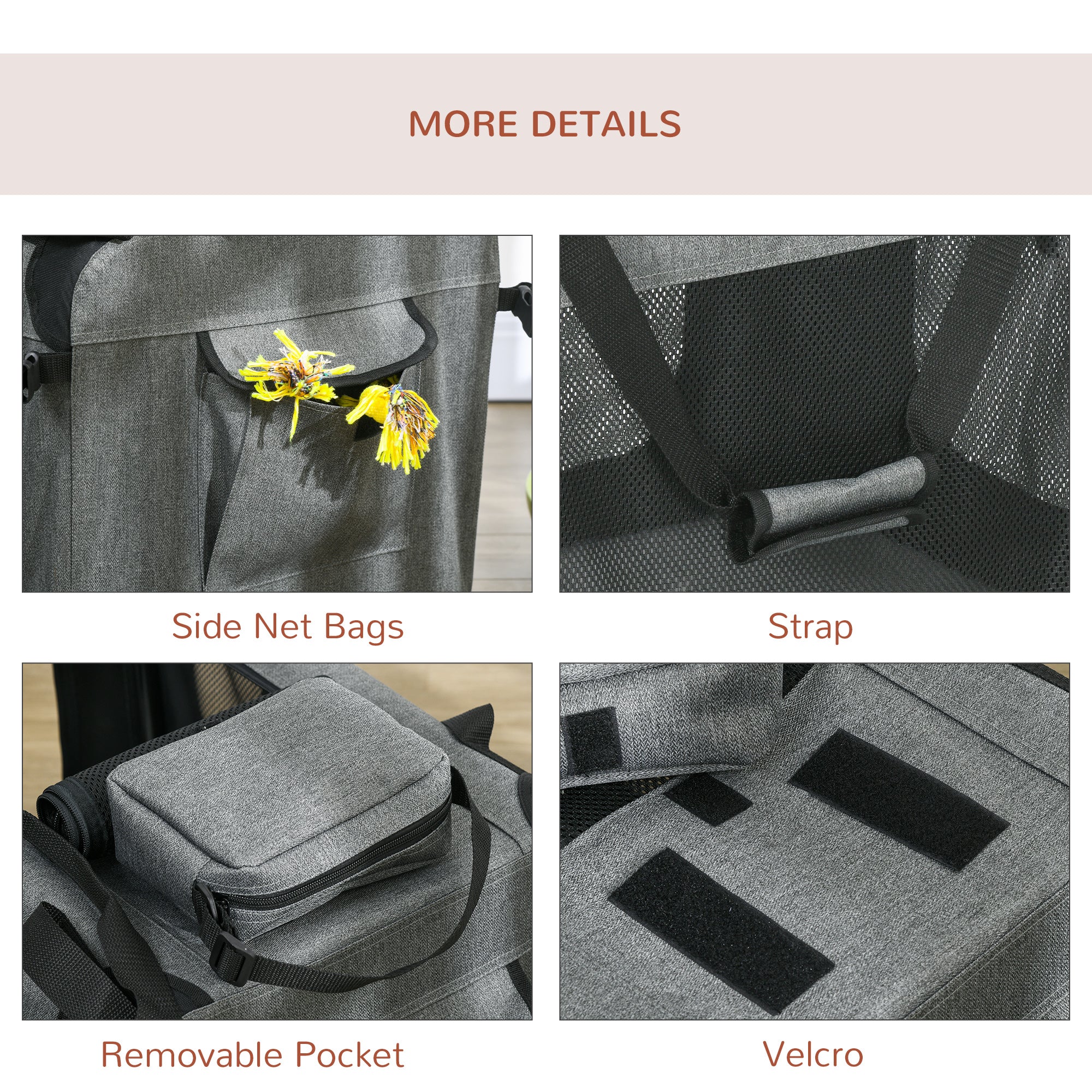 PawHut Foldable Pet Carrier for Small and Miniature Dogs, Portable Cat Carrier Soft Side Pet Travel Crate with Removable Mat, Storage Bags, Breathable Mesh 60 x 41.5 x 41cm - Grey