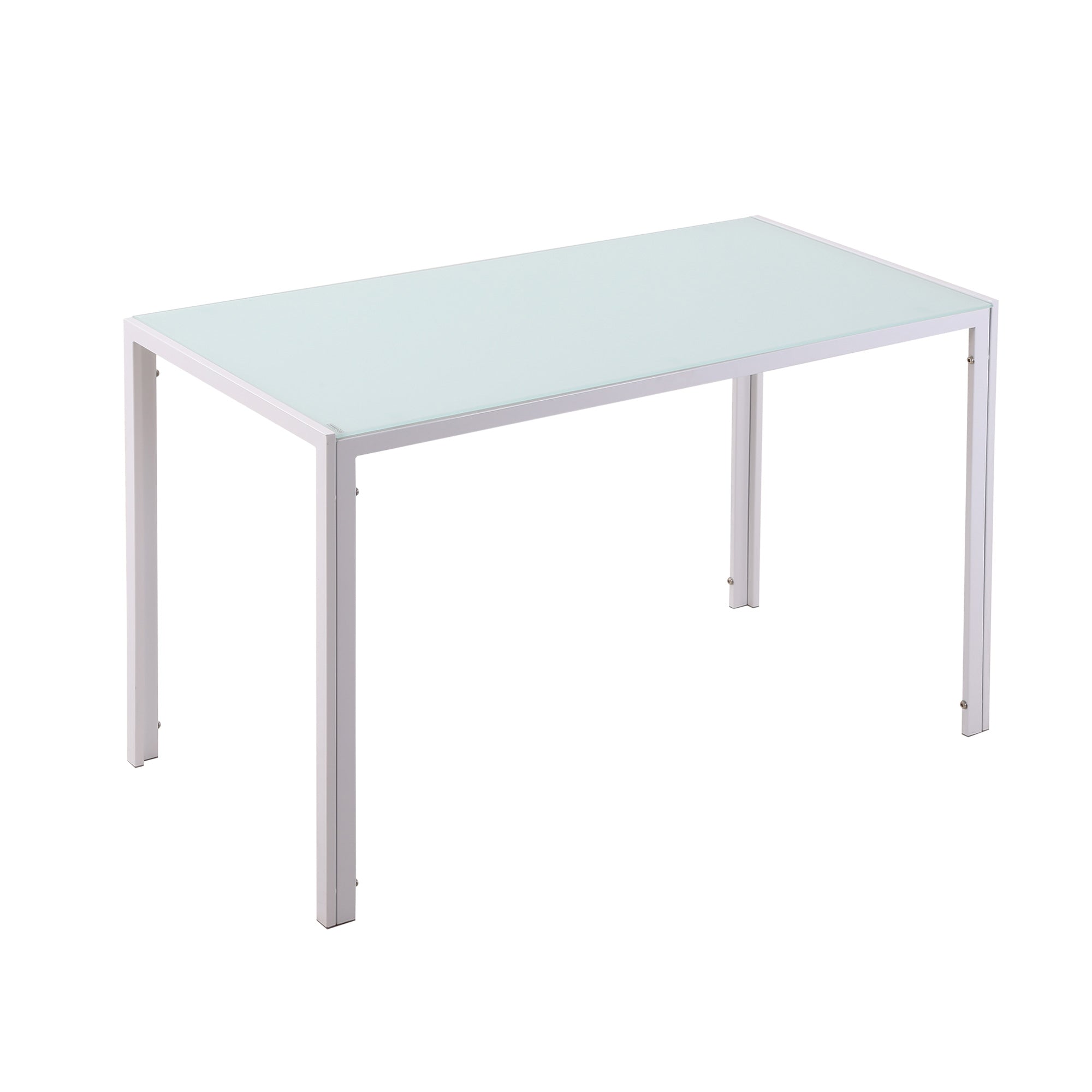 HOMCOM Rectangular Dining Table for 4 People, Modern Kitchen Table with Tabletop Tempered Glass and Metal Legs for Dining Room, Living Room, White