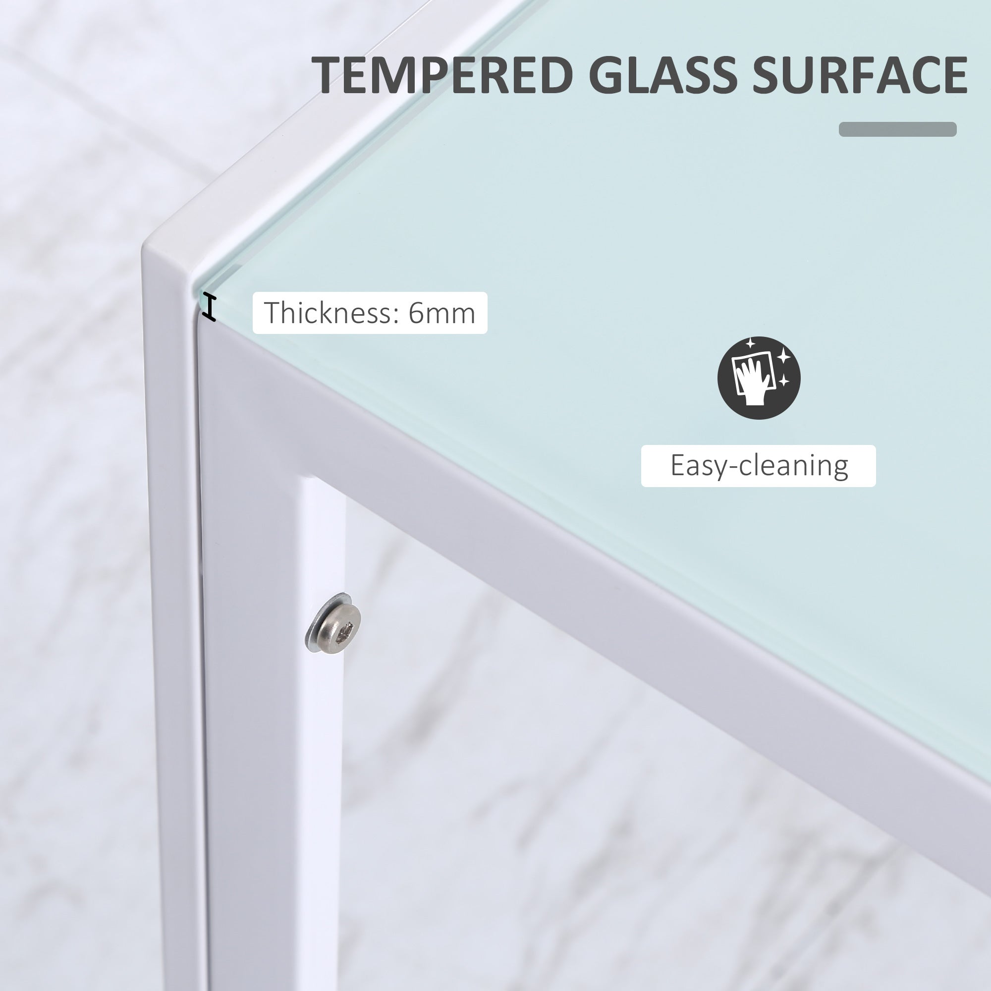 HOMCOM Rectangular Dining Table for 4 People, Modern Kitchen Table with Tabletop Tempered Glass and Metal Legs for Dining Room, Living Room, White