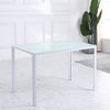 HOMCOM Rectangular Dining Table for 4 People, Modern Kitchen Table with Tabletop Tempered Glass and Metal Legs for Dining Room, Living Room, White