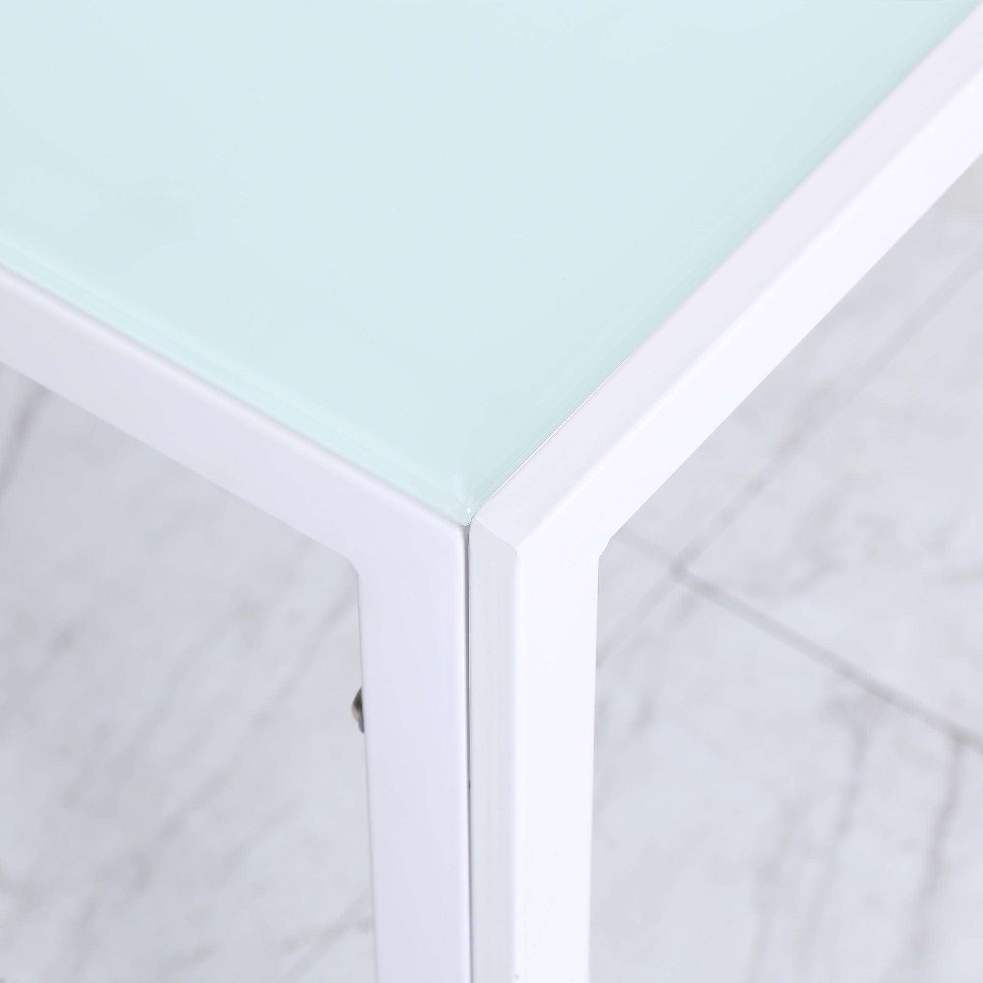 HOMCOM Rectangular Dining Table for 4 People, Modern Kitchen Table with Tabletop Tempered Glass and Metal Legs for Dining Room, Living Room, White