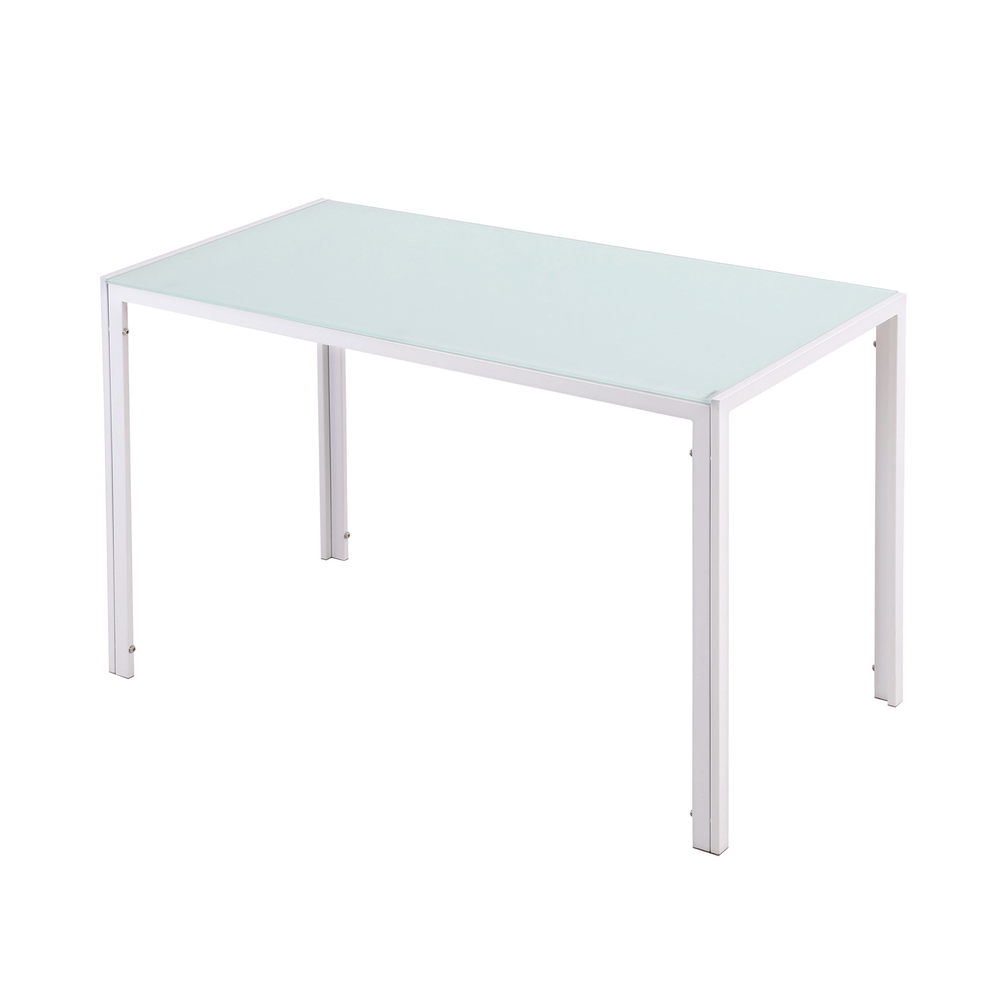 HOMCOM Rectangular Dining Table for 4 People, Modern Kitchen Table with Tabletop Tempered Glass and Metal Legs for Dining Room, Living Room, White