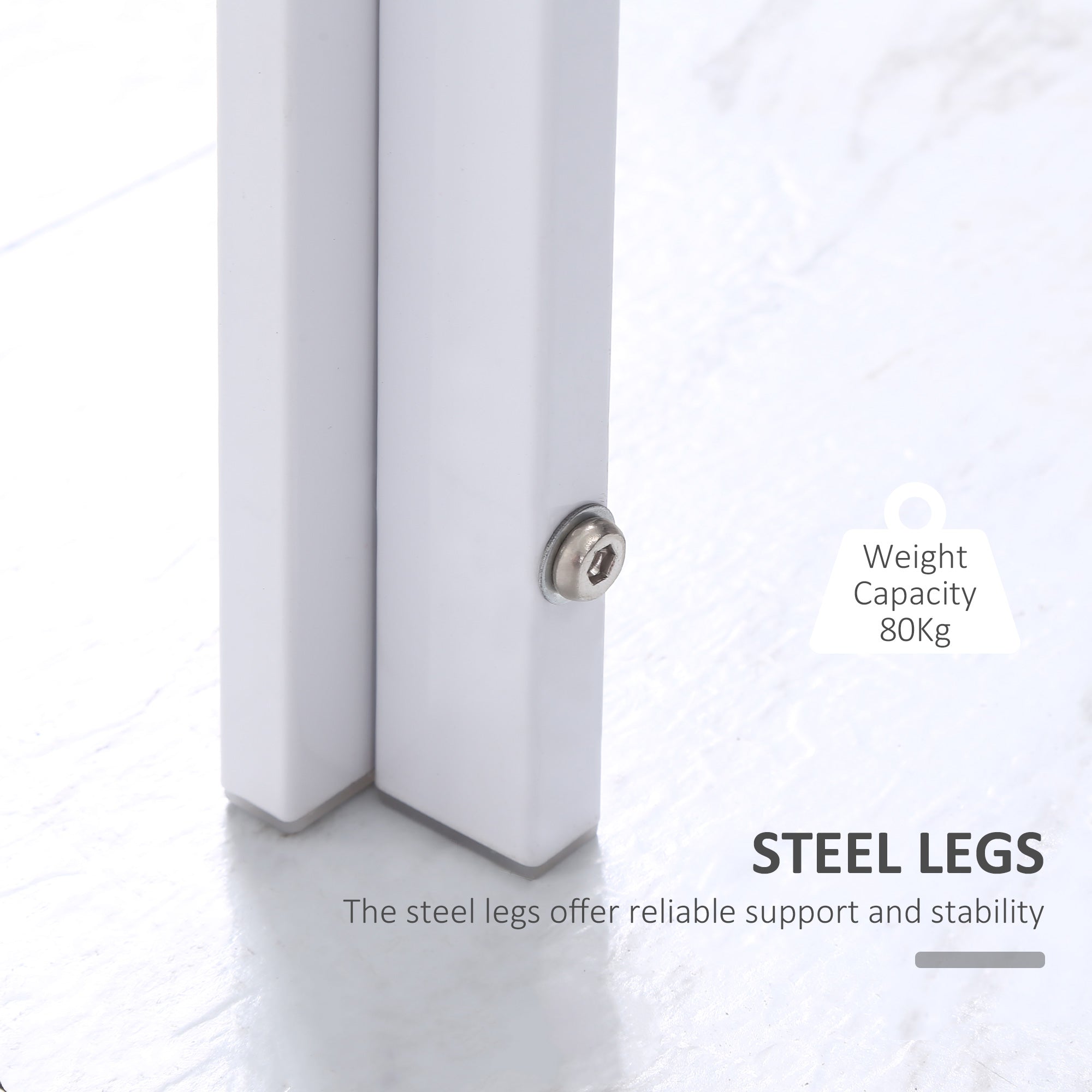 HOMCOM Rectangular Dining Table for 4 People, Modern Kitchen Table with Tabletop Tempered Glass and Metal Legs for Dining Room, Living Room, White