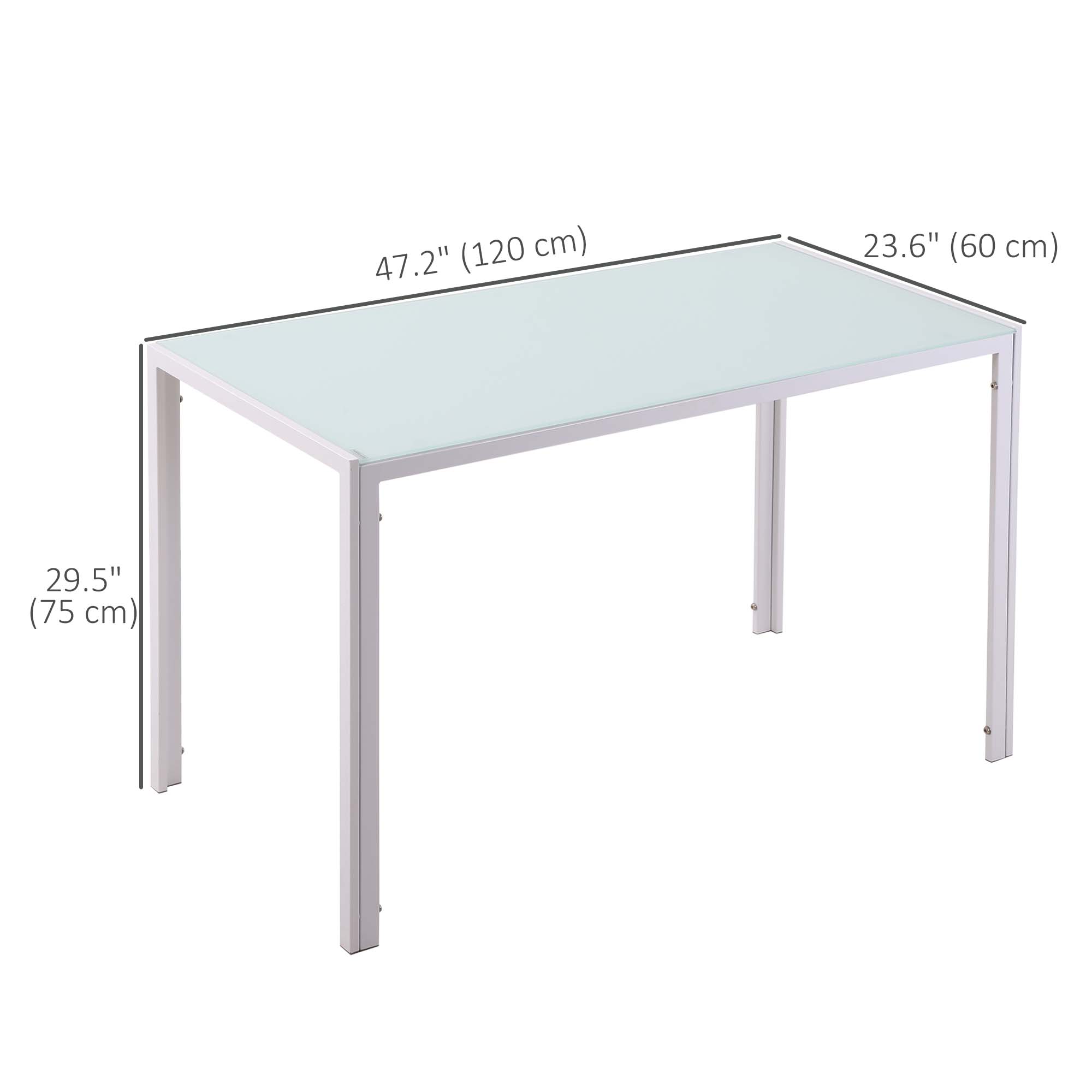 HOMCOM Rectangular Dining Table for 4 People, Modern Kitchen Table with Tabletop Tempered Glass and Metal Legs for Dining Room, Living Room, White