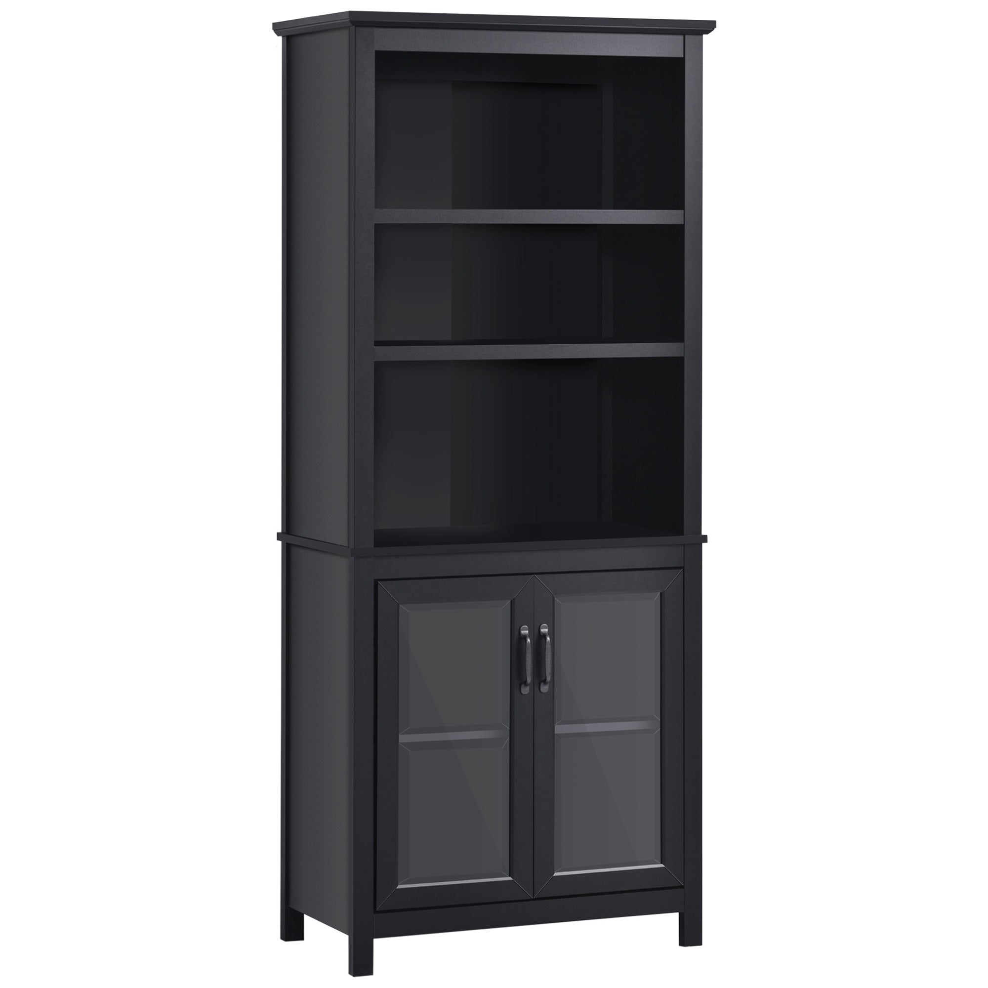 HOMCOM 3-Tier Multifunctional Bookcase, Storage Bookshelf, Display Shelves with Glass Doors, Open Compartments and Adjustable Shelves for Home Office, Living Room, Study, Black