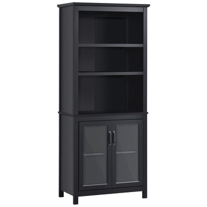 HOMCOM 3-Tier Multifunctional Bookcase, Storage Bookshelf, Display Shelves with Glass Doors, Open Compartments and Adjustable Shelves for Home Office, Living Room, Study, Black