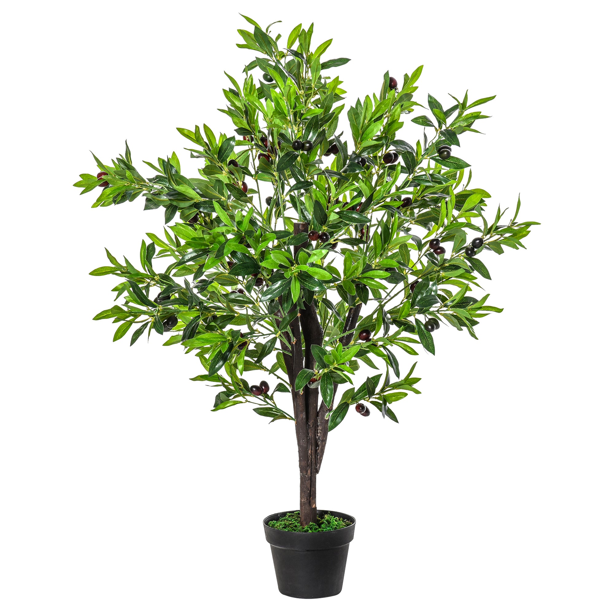 Outsunny 4FT Artificial Olive Tree, Faux Decorative Plant with 1080 Leaves, 108 Fruits and Nursery Pot for Indoor or Outdoor D茅cor, Green