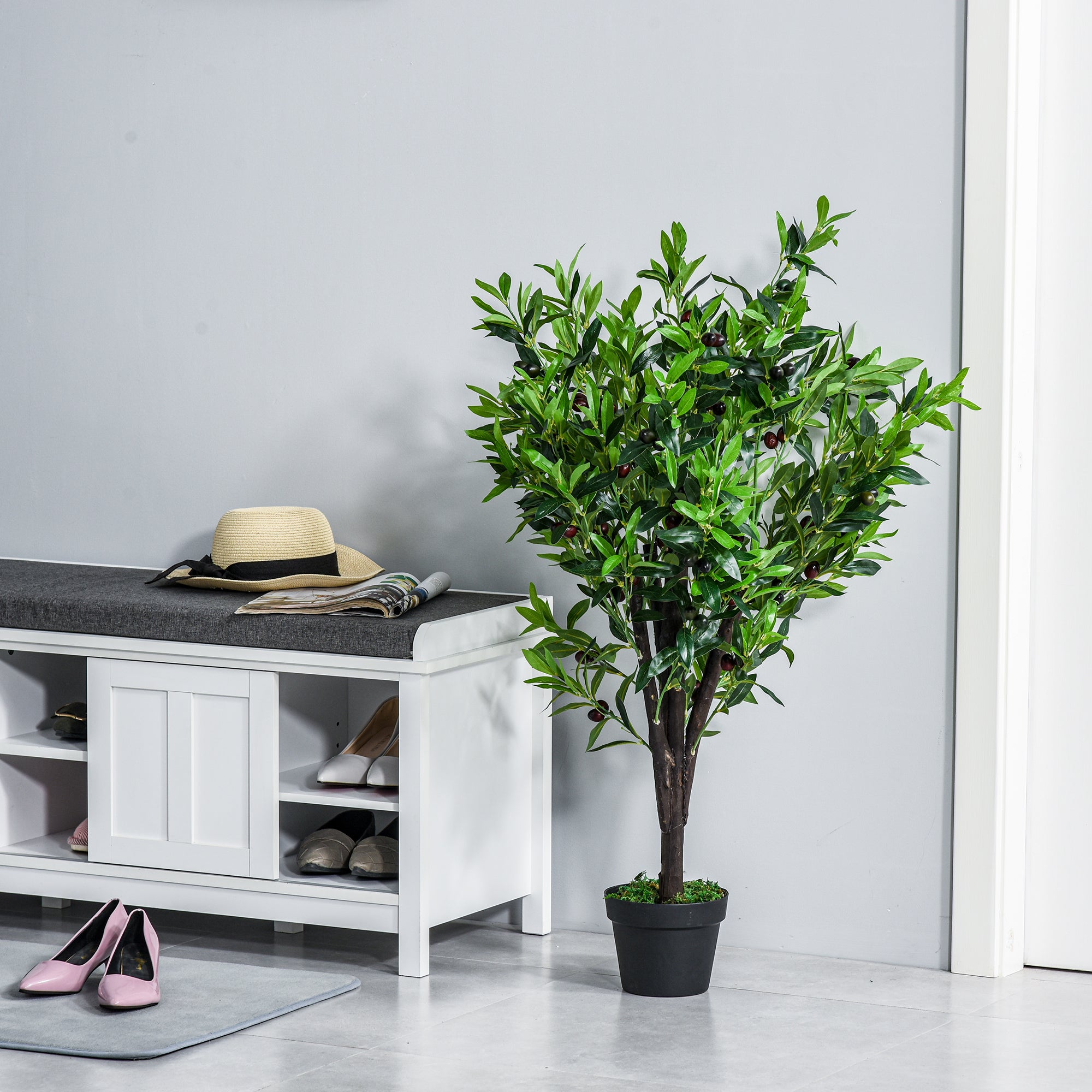 Outsunny 4FT Artificial Olive Tree, Faux Decorative Plant with 1080 Leaves, 108 Fruits and Nursery Pot for Indoor or Outdoor D茅cor, Green