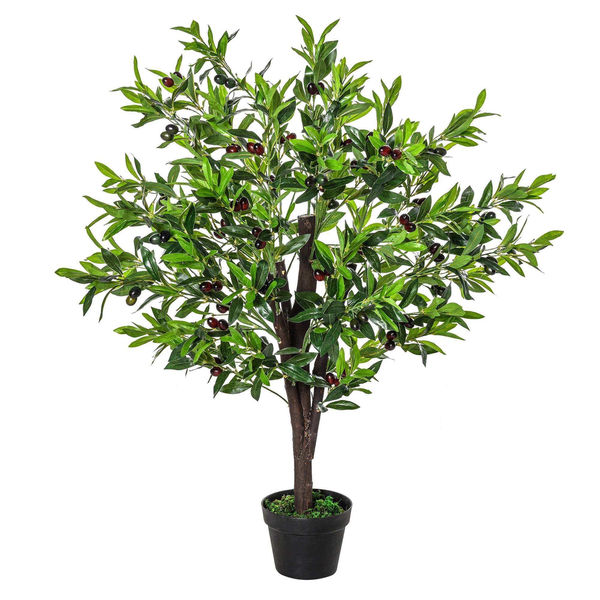 Outsunny 4FT Artificial Olive Tree, Faux Decorative Plant with 1080 Leaves, 108 Fruits and Nursery Pot for Indoor or Outdoor D茅cor, Green