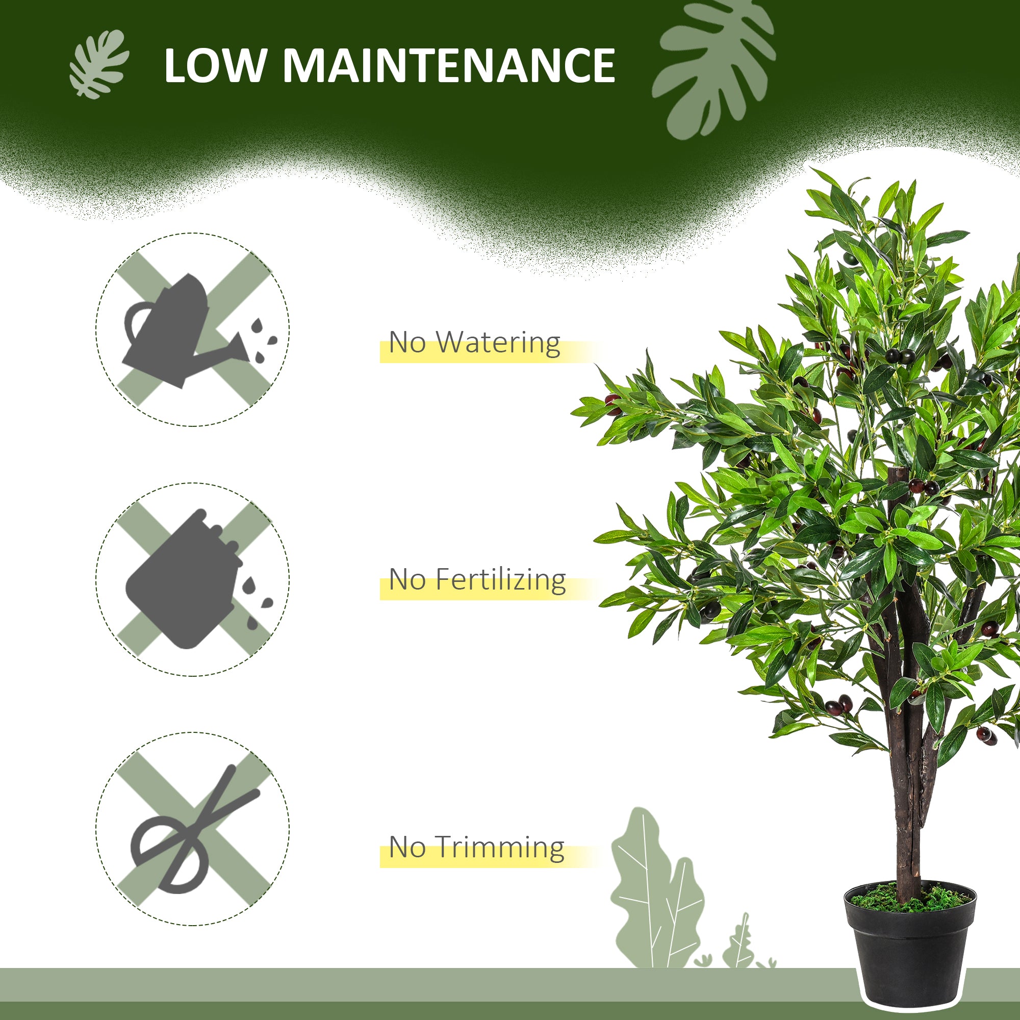 Outsunny 4FT Artificial Olive Tree, Faux Decorative Plant with 1080 Leaves, 108 Fruits and Nursery Pot for Indoor or Outdoor D茅cor, Green
