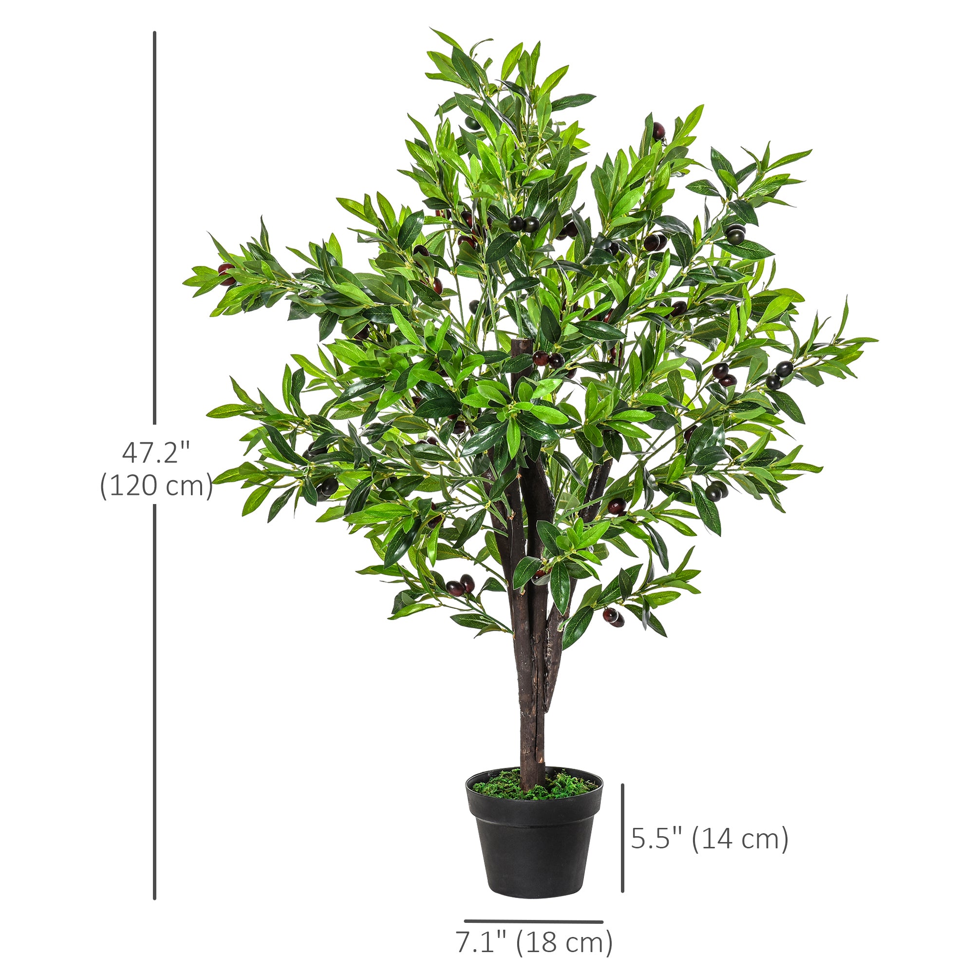 Outsunny 4FT Artificial Olive Tree, Faux Decorative Plant with 1080 Leaves, 108 Fruits and Nursery Pot for Indoor or Outdoor D茅cor, Green
