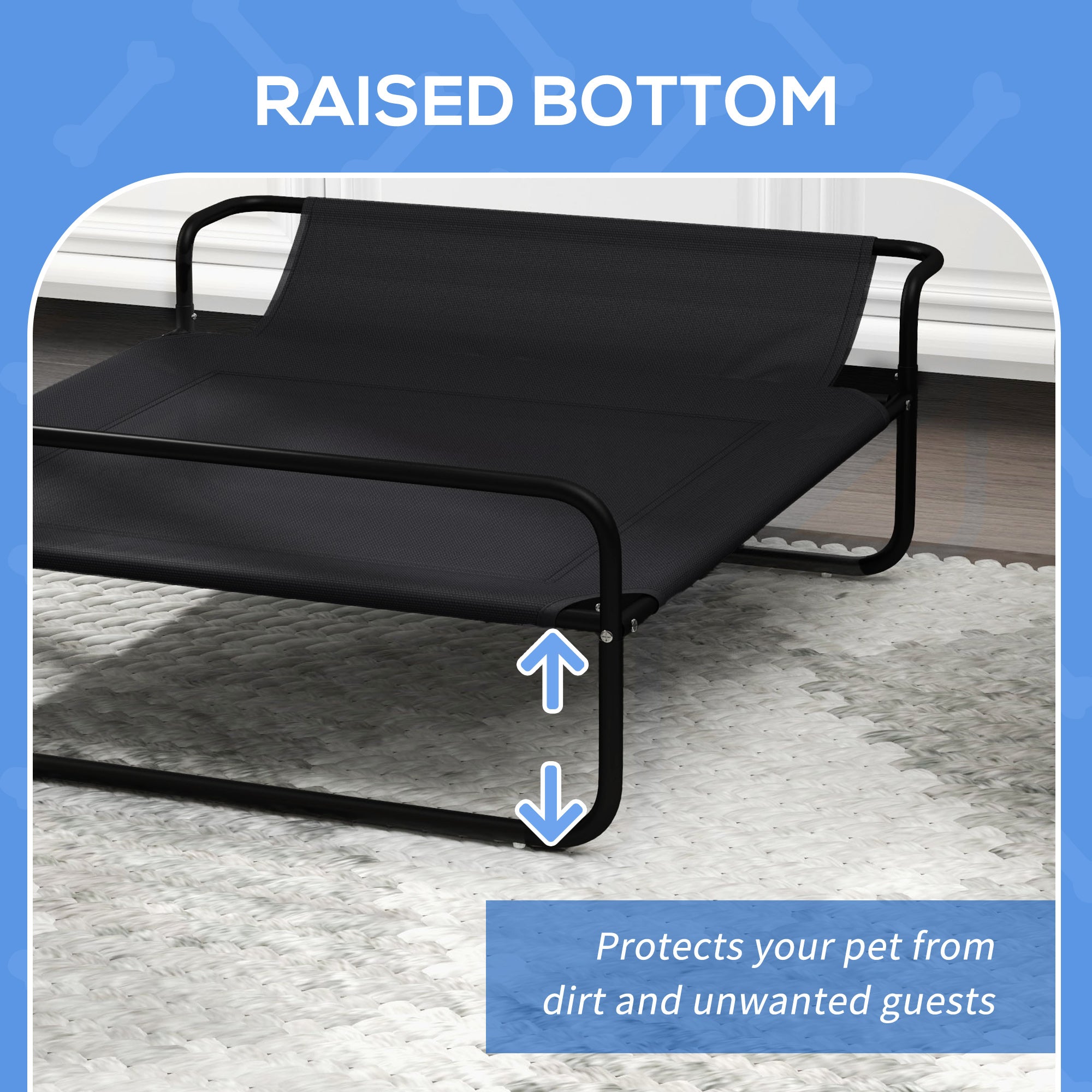 PawHut Cooling Raised Dog Bed, Elevated Pet Bed with Slope Headrest, Washable Breathable Mesh, Foot Pads, for Indoor and Outdoor Use, Small, Medium Dogs, 91 x 69 x 29cm - Black