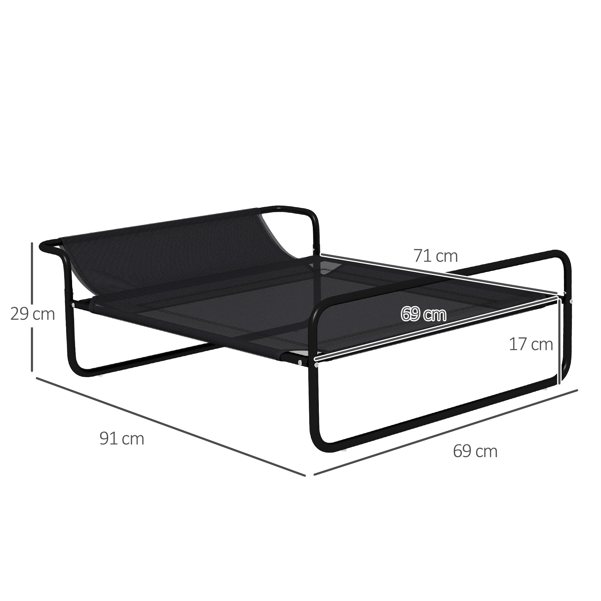 PawHut Cooling Raised Dog Bed, Elevated Pet Bed with Slope Headrest, Washable Breathable Mesh, Foot Pads, for Indoor and Outdoor Use, Small, Medium Dogs, 91 x 69 x 29cm - Black