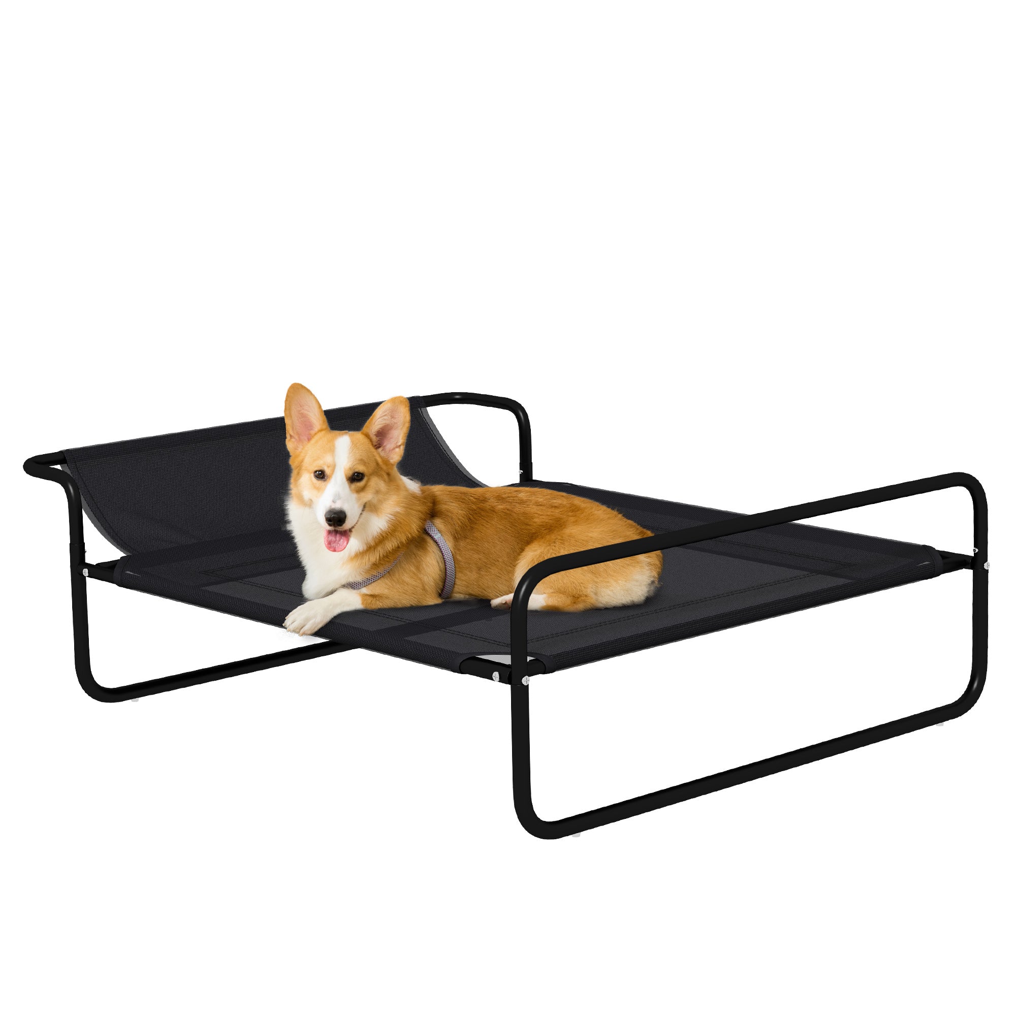 PawHut Cooling Raised Dog Bed, Elevated Pet Bed with Slope Headrest, Washable Breathable Mesh, Foot Pads, for Indoor and Outdoor Use, Small, Medium Dogs, 91 x 69 x 29cm - Black