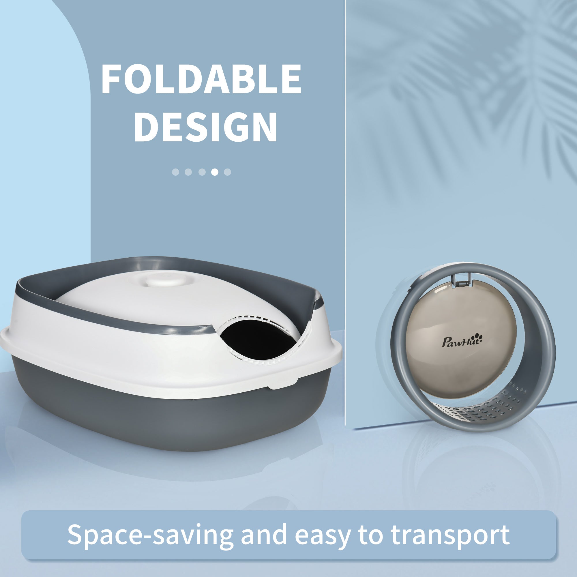 PawHut Foldable Cat Litter Box with Lid, Hooded Cat Litter Tray with High Sides, Air Freshener, Large Two-Way Entrance, Scoop, White