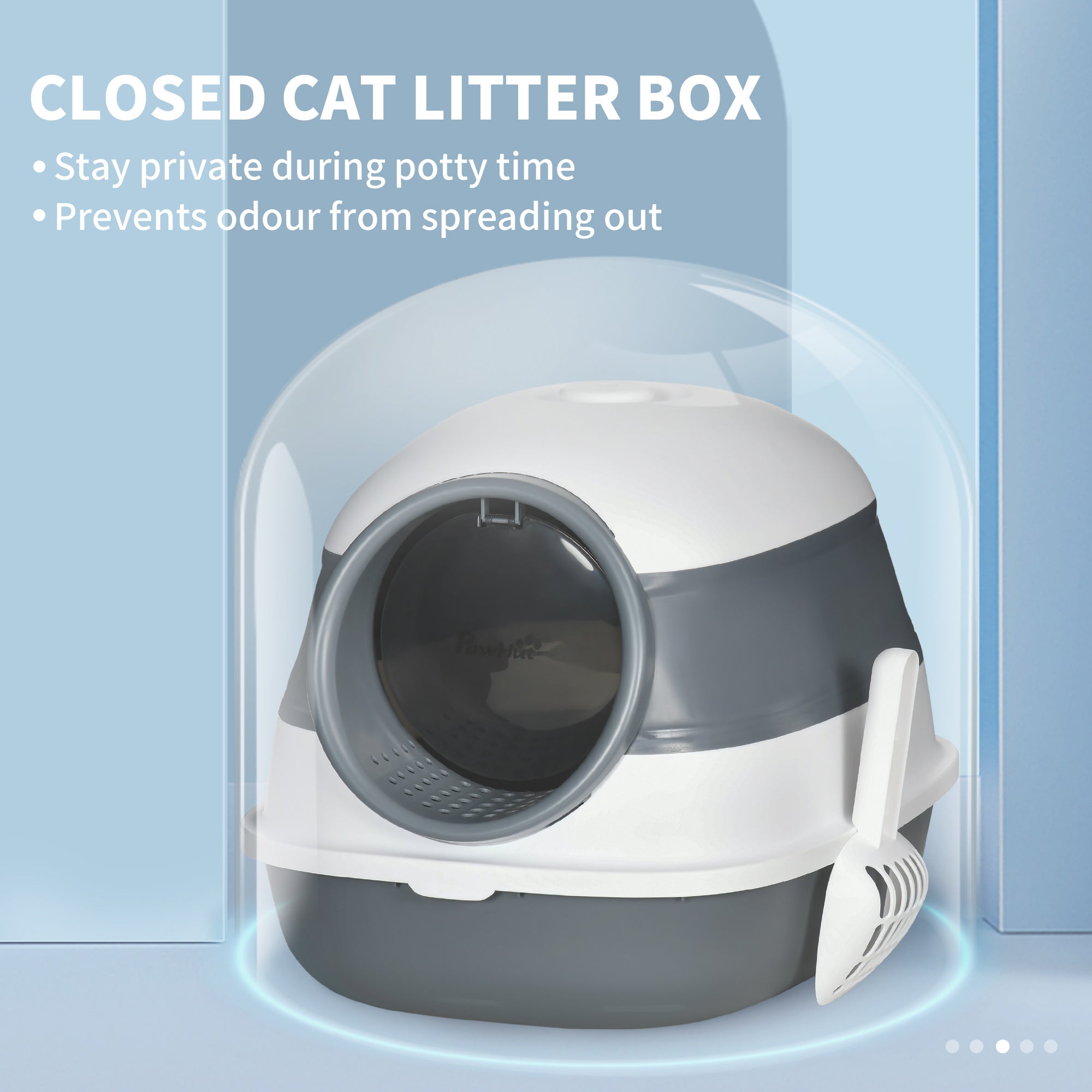 PawHut Foldable Cat Litter Box with Lid, Hooded Cat Litter Tray with High Sides, Air Freshener, Large Two-Way Entrance, Scoop, White