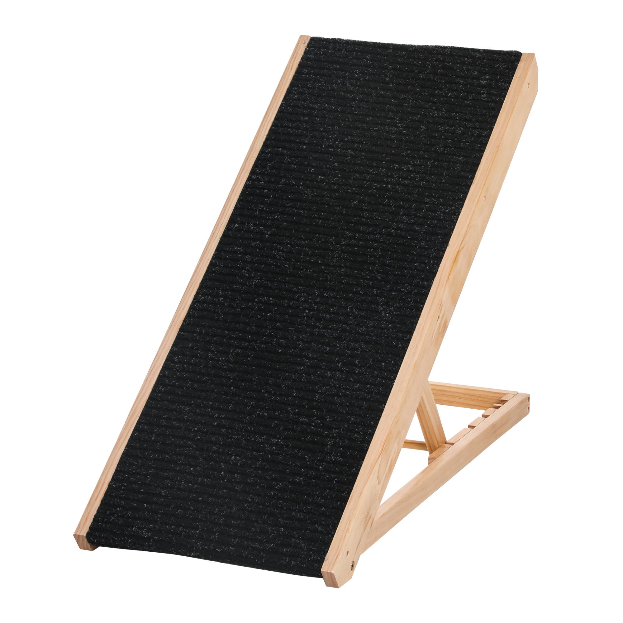 PawHut Dog Ramp for Bed Couch, Foldable Wooden Pet Ramp Height Adjustable 4 Levels, for Cats Large Dogs with Non Slip Carpeted Surface, Natural