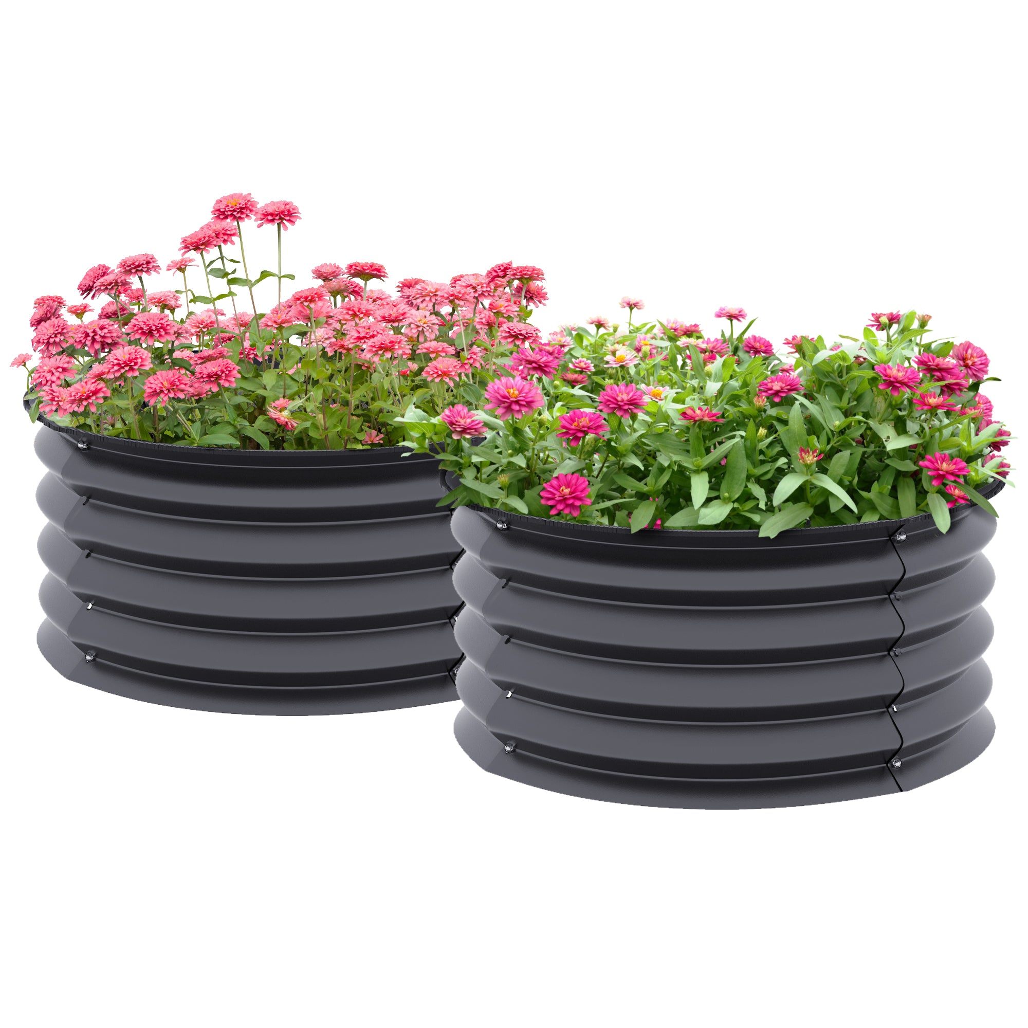 Outsunny 2' x1' Round Raised Garden Bed Set of 2, Outdoor Elevated Planter Box with Safety Edging, Easy-to-assemble Stock Tank for Growing Flowers, Herbs and Vegetables, Dark Grey