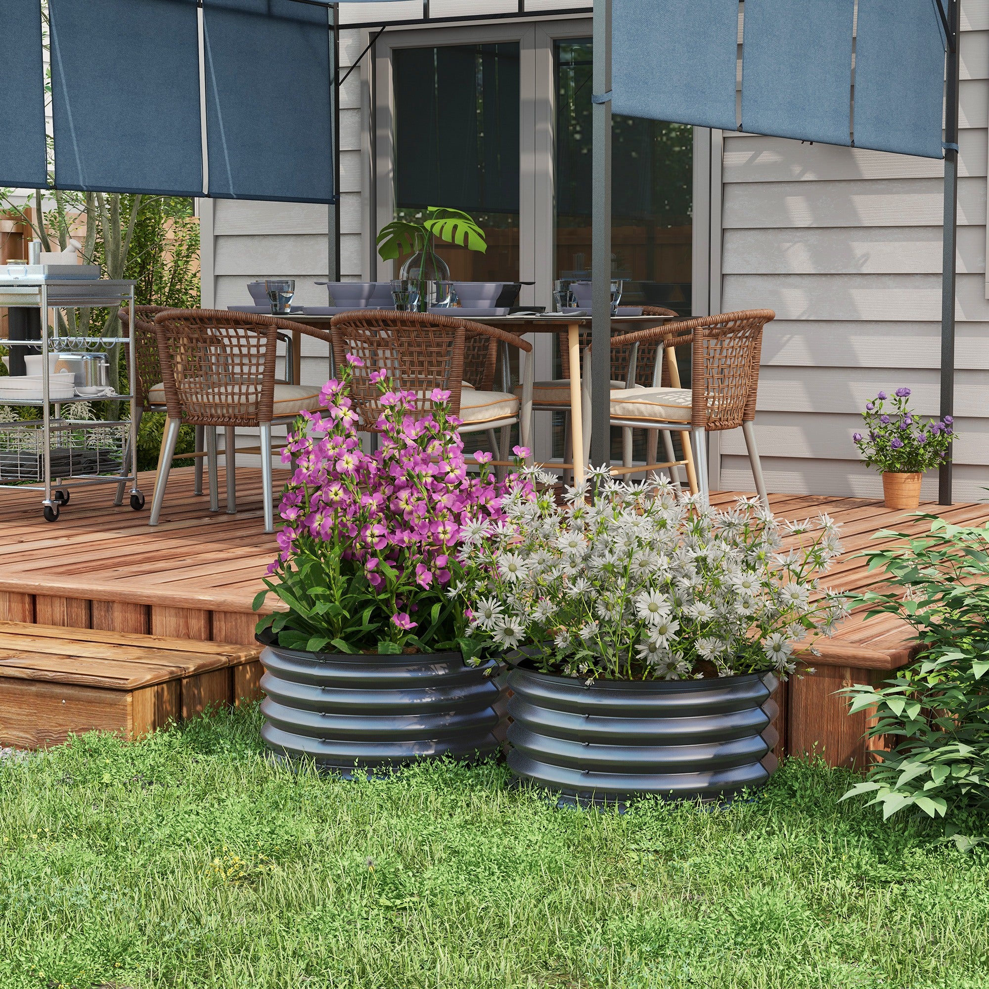 Outsunny 2' x1' Round Raised Garden Bed Set of 2, Outdoor Elevated Planter Box with Safety Edging, Easy-to-assemble Stock Tank for Growing Flowers, Herbs and Vegetables, Dark Grey