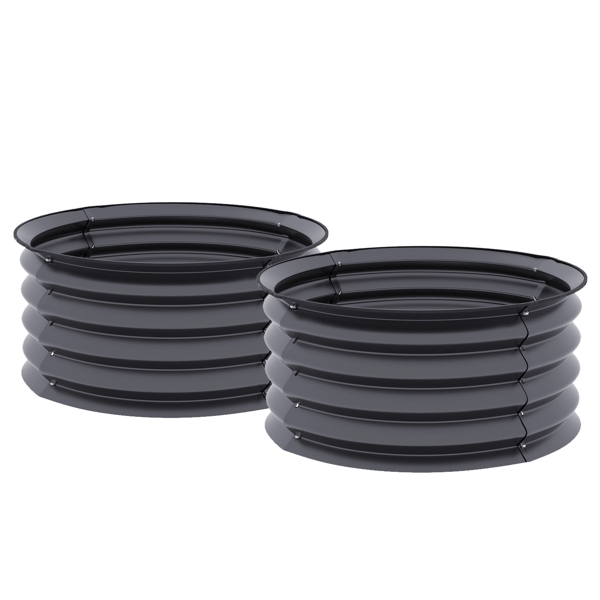 Outsunny 2' x1' Round Raised Garden Bed Set of 2, Outdoor Elevated Planter Box with Safety Edging, Easy-to-assemble Stock Tank for Growing Flowers, Herbs and Vegetables, Dark Grey
