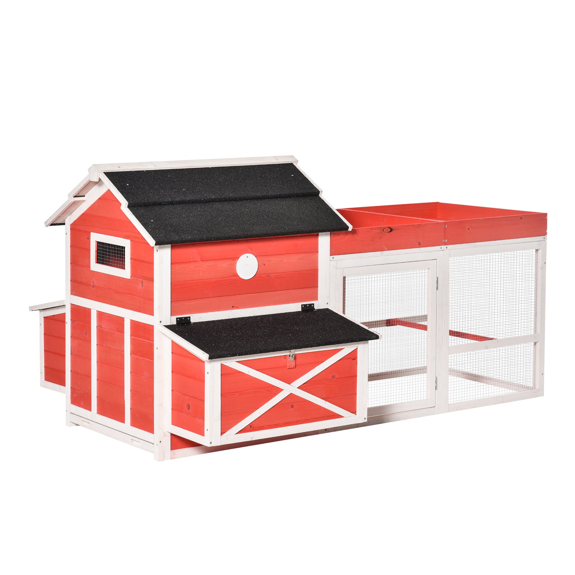 PawHut 82" Chicken Coop Wooden Rabbit Hutch Small Animal Habitat Hen Ducks House with Run Nesting Box Waterproof Roof, Red