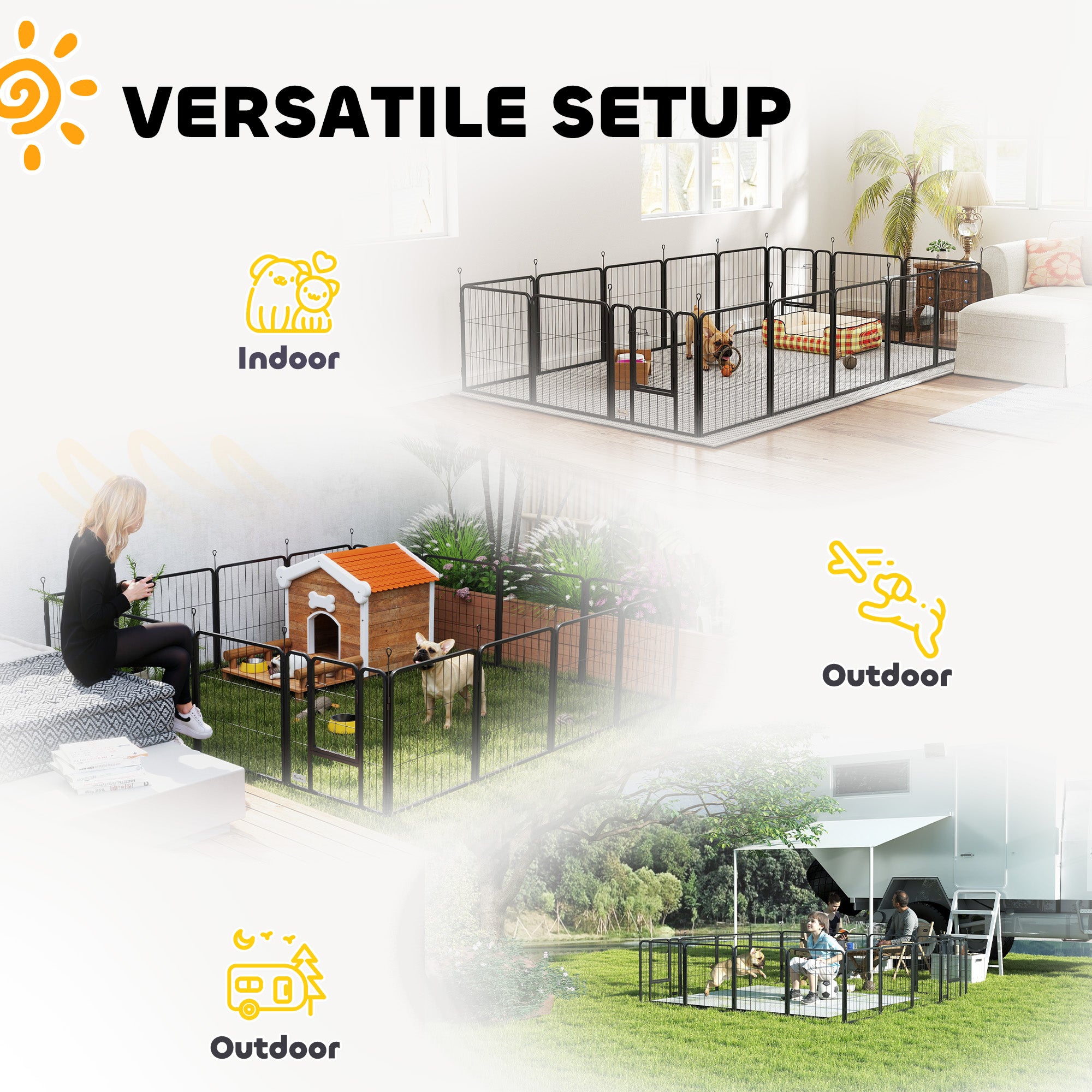 PawHut 16 Panels Dog Playpen, 24" Heavy Duty Dog Pen, Portable & Foldable Dog Fence with Door & Strap for Indoor Outdoor Backyard Garden, Puppy Pet Playpen for Small Dogs