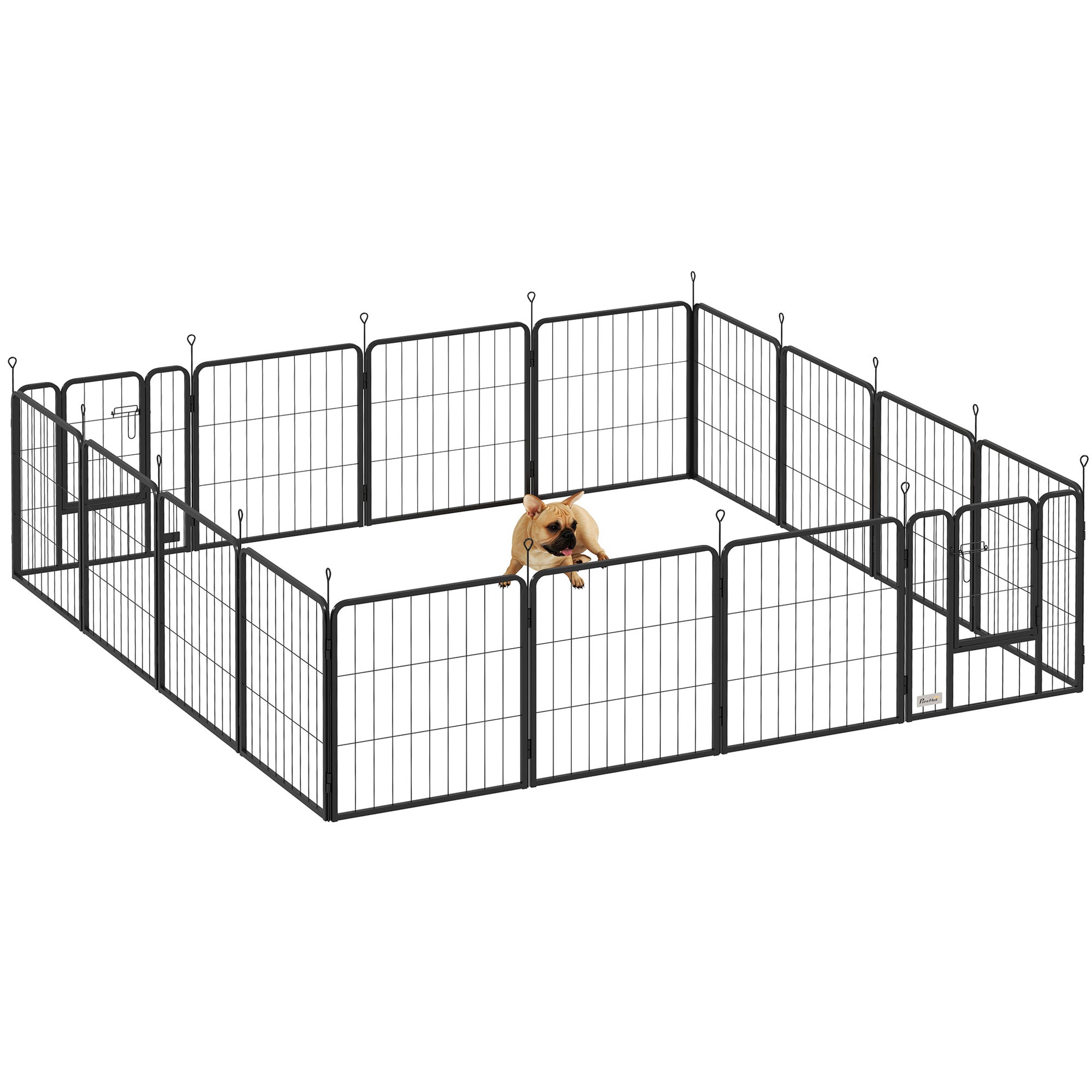PawHut 16 Panels Dog Playpen, 24" Heavy Duty Dog Pen, Portable & Foldable Dog Fence with Door & Strap for Indoor Outdoor Backyard Garden, Puppy Pet Playpen for Small Dogs