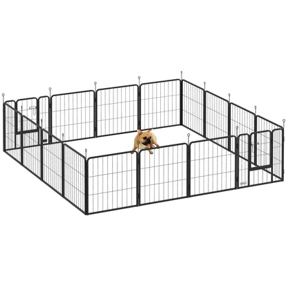 PawHut 16 Panels Dog Playpen, 24" Heavy Duty Dog Pen, Portable & Foldable Dog Fence with Door & Strap for Indoor Outdoor Backyard Garden, Puppy Pet Playpen for Small Dogs