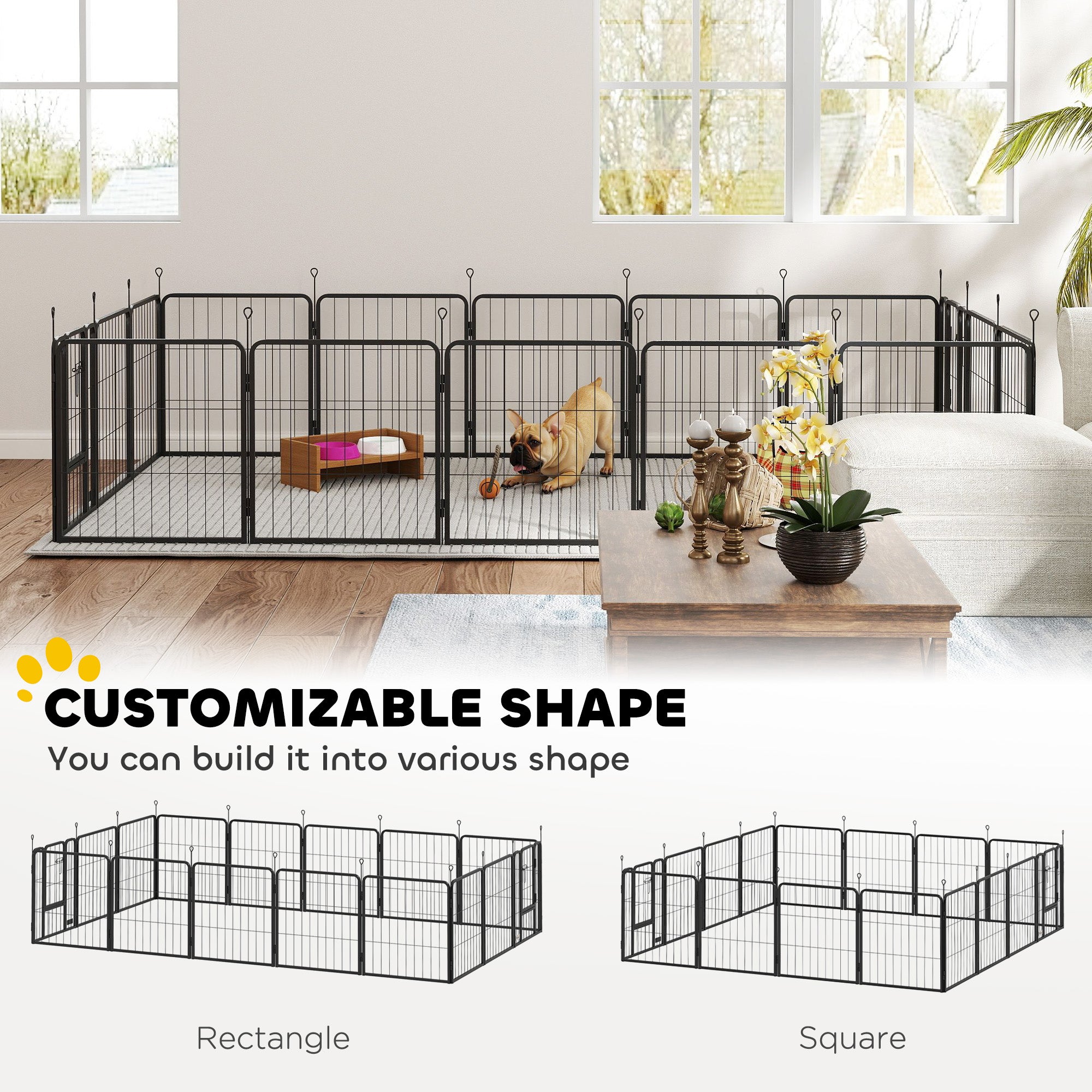 PawHut 16 Panels Dog Playpen, 24" Heavy Duty Dog Pen, Portable & Foldable Dog Fence with Door & Strap for Indoor Outdoor Backyard Garden, Puppy Pet Playpen for Small Dogs