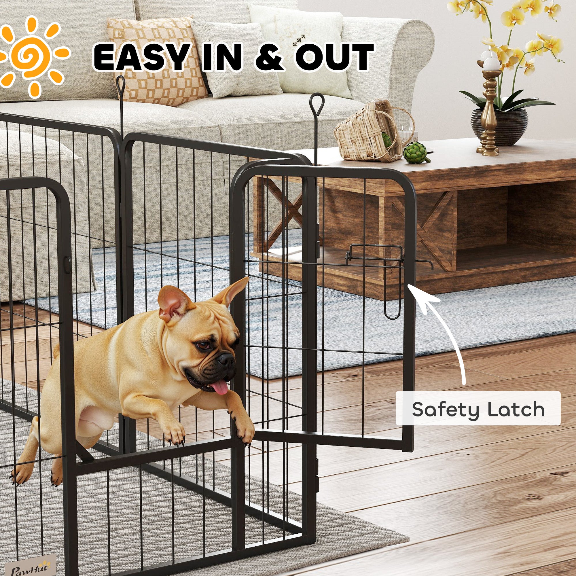 PawHut 16 Panels Dog Playpen, 24" Heavy Duty Dog Pen, Portable & Foldable Dog Fence with Door & Strap for Indoor Outdoor Backyard Garden, Puppy Pet Playpen for Small Dogs