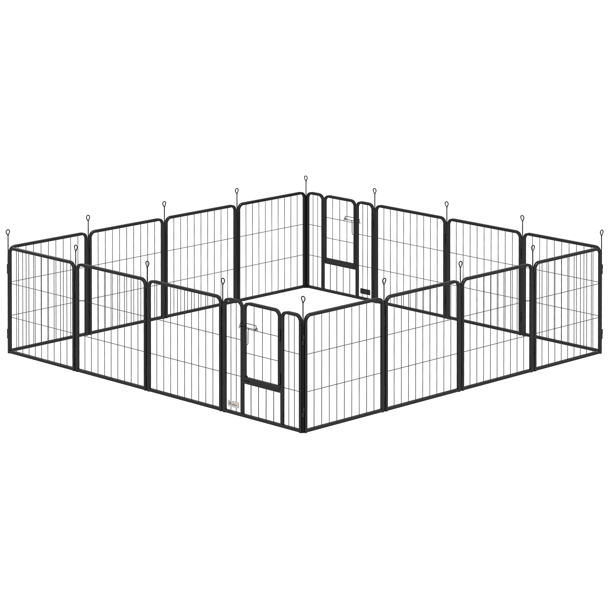 PawHut 16 Panels Dog Playpen, 24" Heavy Duty Dog Pen, Portable & Foldable Dog Fence with Door & Strap for Indoor Outdoor Backyard Garden, Puppy Pet Playpen for Small Dogs