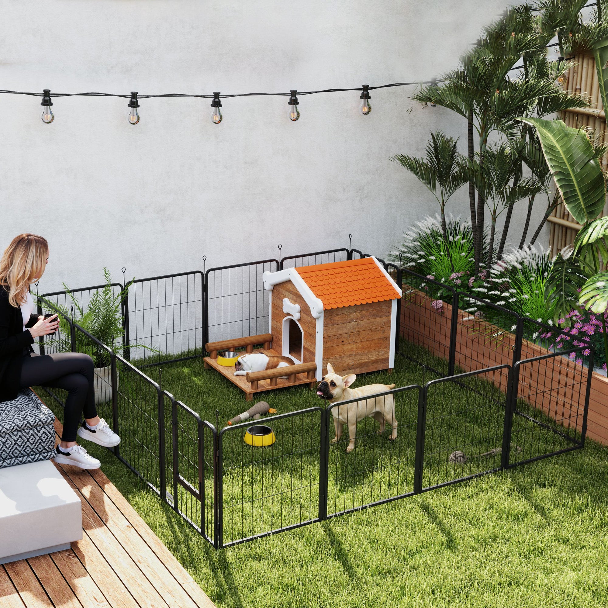 PawHut 16 Panels Dog Playpen, 24" Heavy Duty Dog Pen, Portable & Foldable Dog Fence with Door & Strap for Indoor Outdoor Backyard Garden, Puppy Pet Playpen for Small Dogs