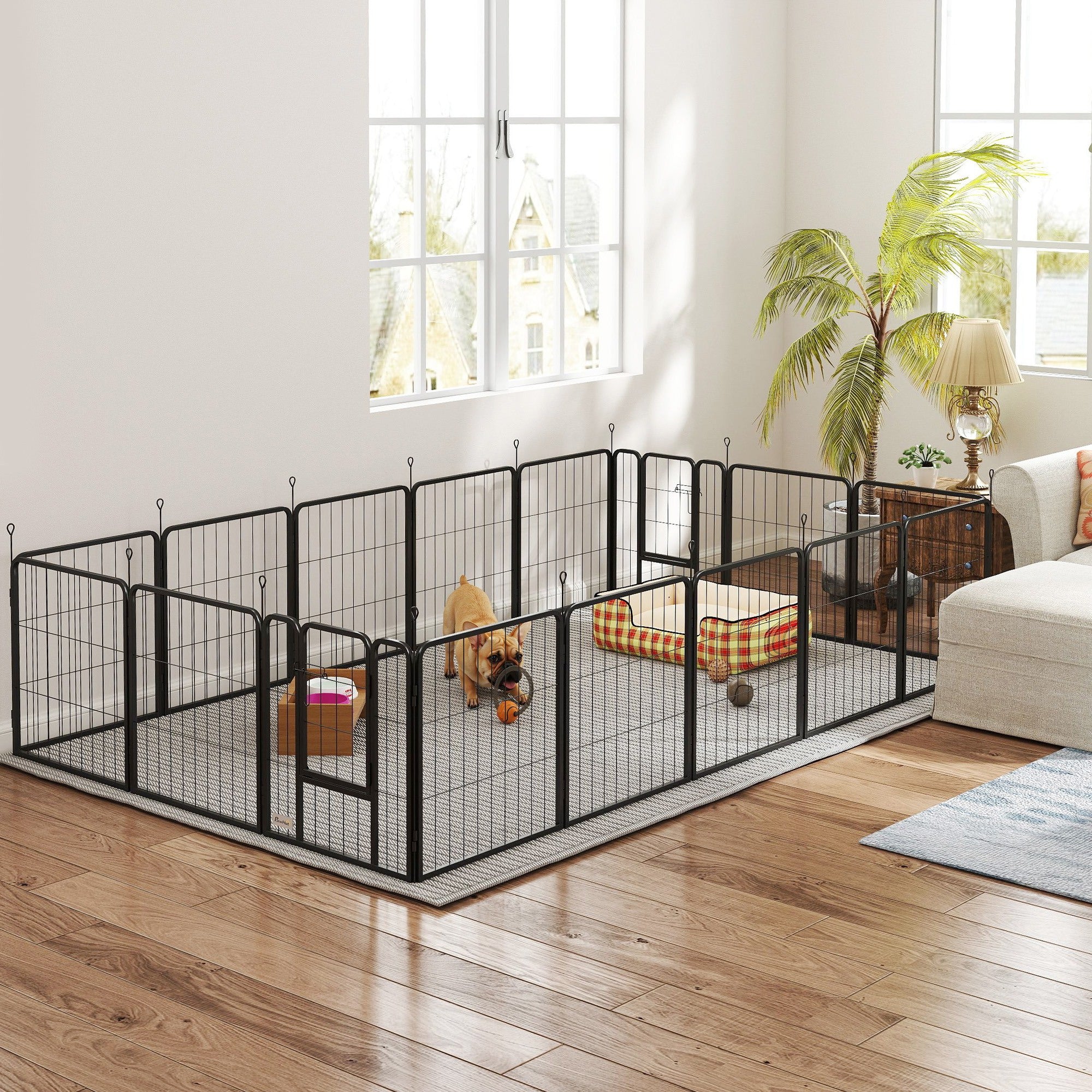 PawHut 16 Panels Dog Playpen, 24" Heavy Duty Dog Pen, Portable & Foldable Dog Fence with Door & Strap for Indoor Outdoor Backyard Garden, Puppy Pet Playpen for Small Dogs