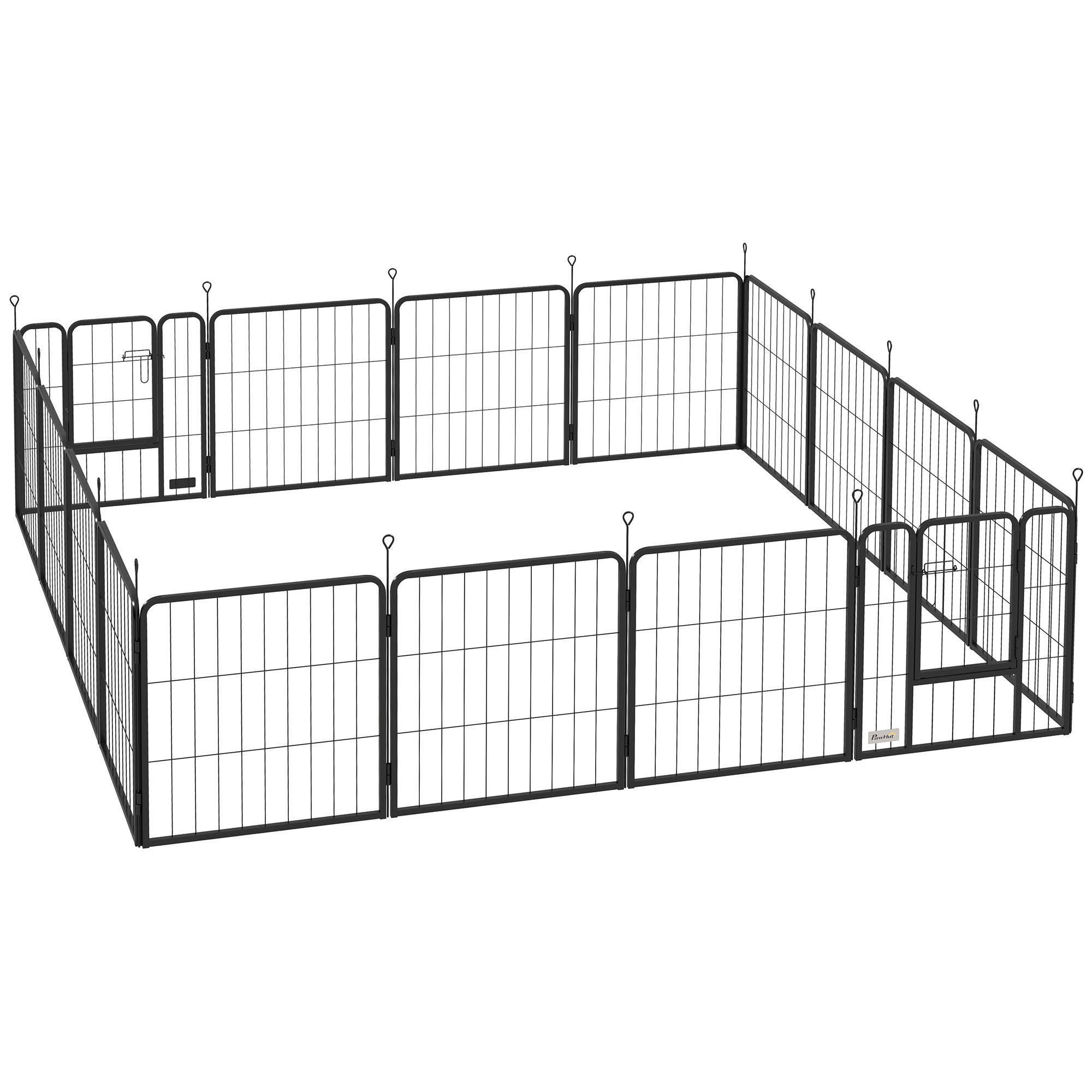 PawHut 16 Panels Dog Playpen, 24" Heavy Duty Dog Pen, Portable & Foldable Dog Fence with Door & Strap for Indoor Outdoor Backyard Garden, Puppy Pet Playpen for Small Dogs