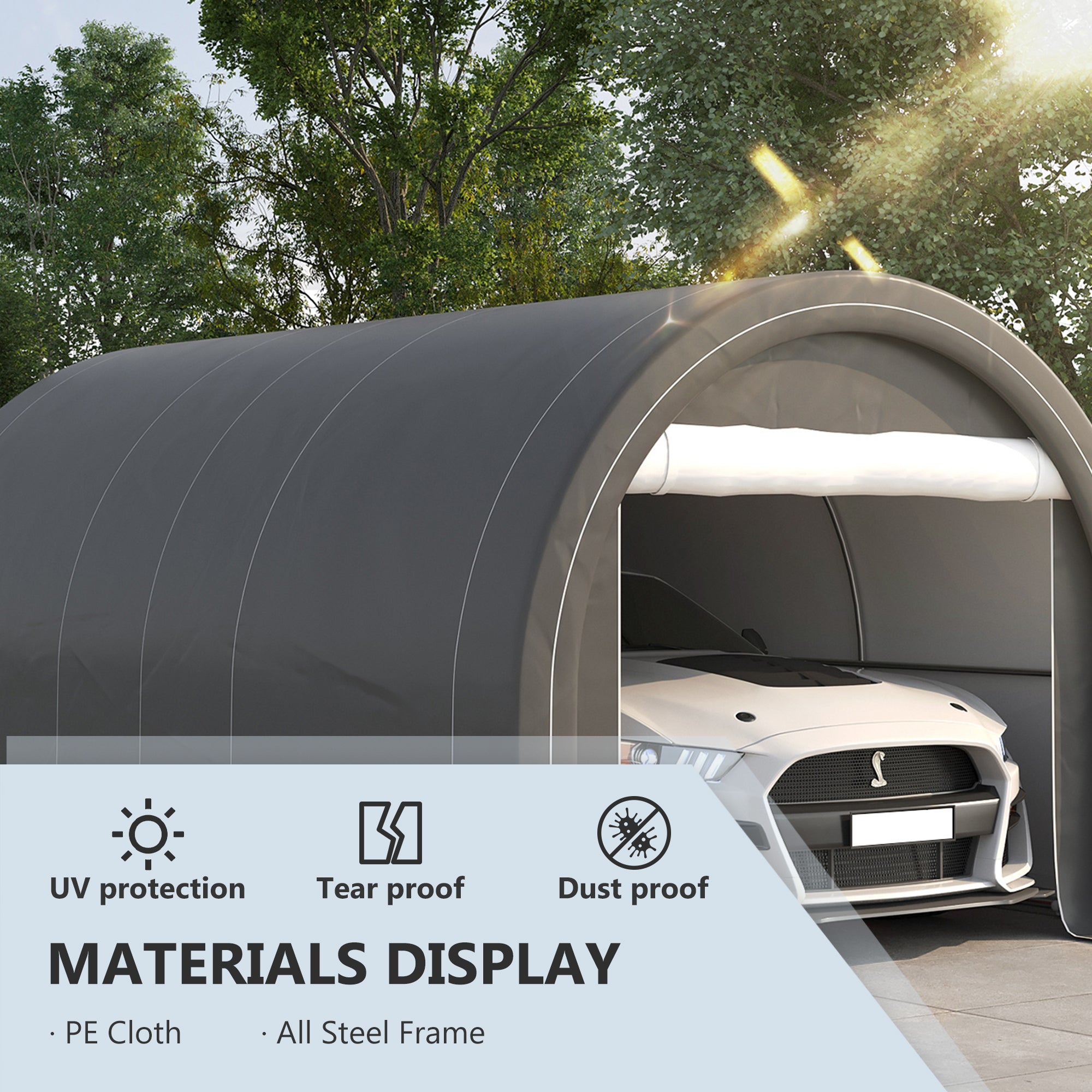 Outsunny 10' x 16' Carport, Heavy Duty Portable Garage / Storage Tent with Large Zippered Door, Anti-UV PE Canopy Cover for Car, Boat, Motorcycle, Bike, Garden Tools, Grey