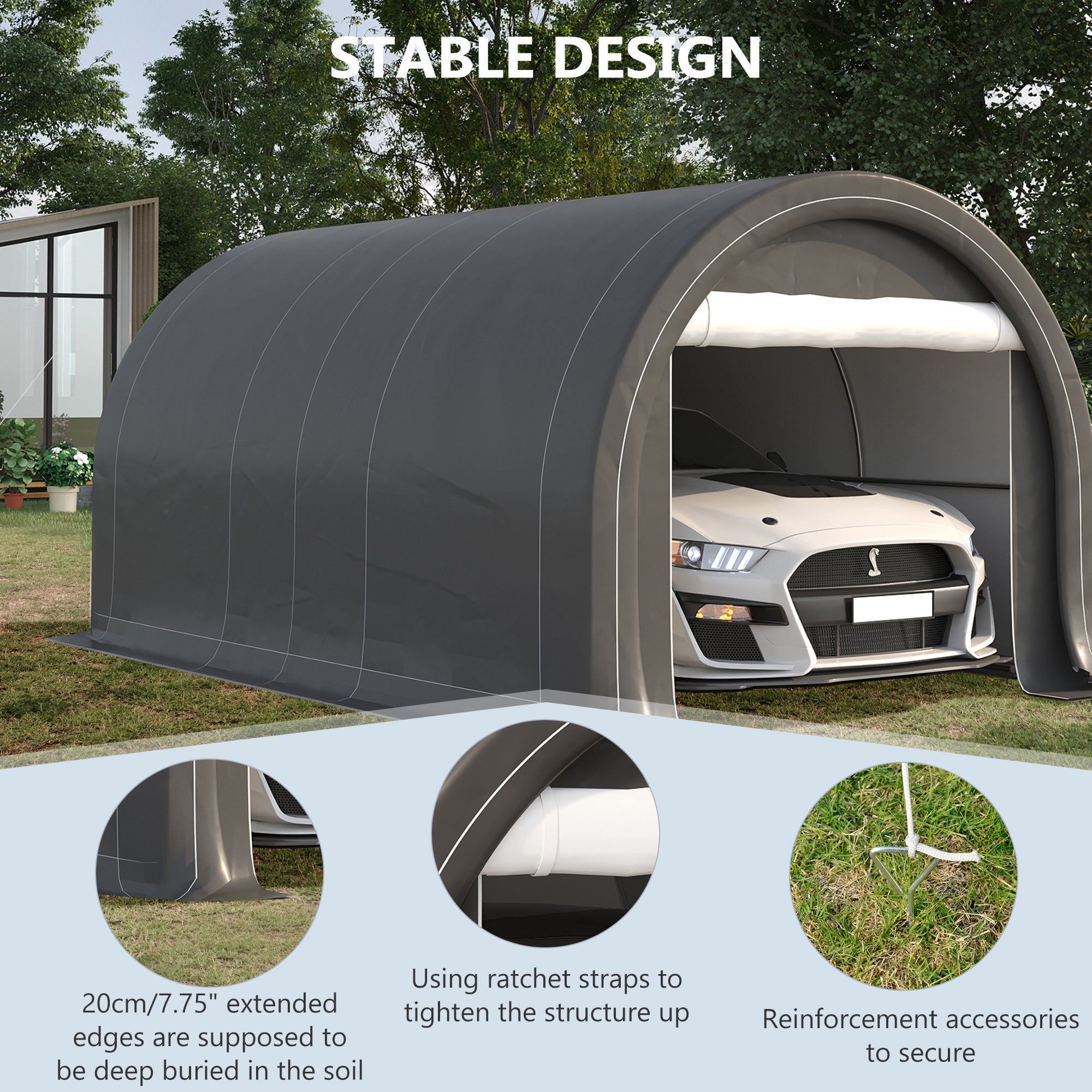 Outsunny 10' x 16' Carport, Heavy Duty Portable Garage / Storage Tent with Large Zippered Door, Anti-UV PE Canopy Cover for Car, Boat, Motorcycle, Bike, Garden Tools, Grey