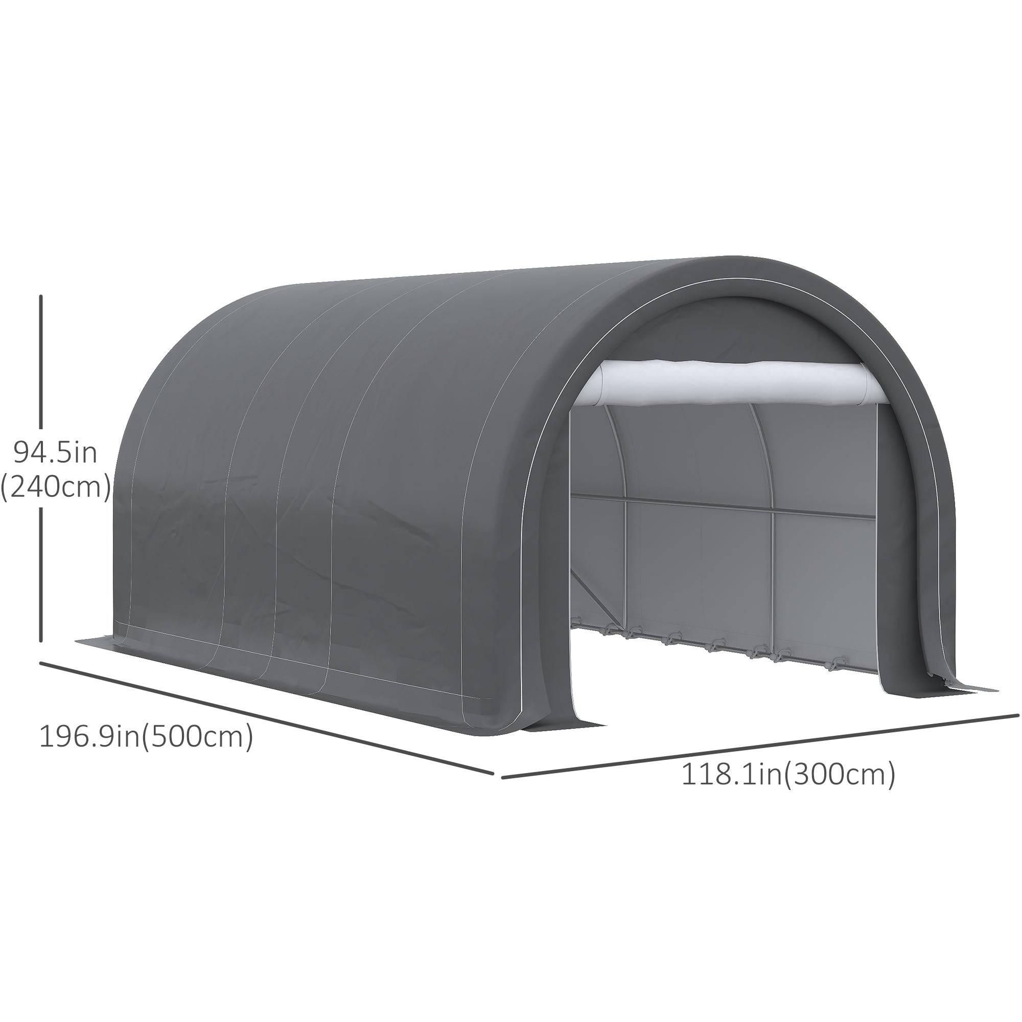 Outsunny 10' x 16' Carport, Heavy Duty Portable Garage / Storage Tent with Large Zippered Door, Anti-UV PE Canopy Cover for Car, Boat, Motorcycle, Bike, Garden Tools, Grey