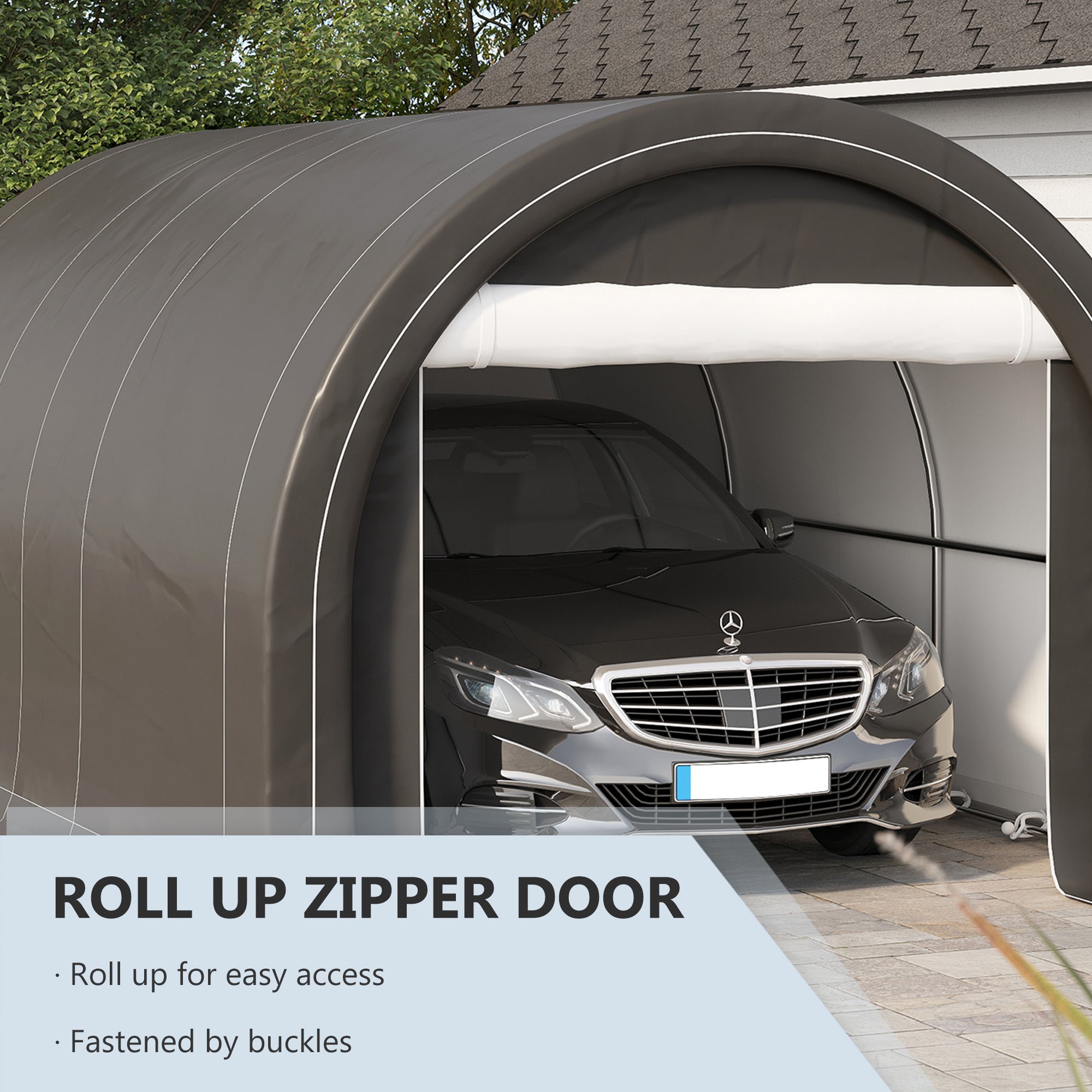 Outsunny 10' x 16' Carport, Heavy Duty Portable Garage / Storage Tent with Large Zippered Door, Anti-UV PE Canopy Cover for Car, Boat, Motorcycle, Bike, Garden Tools, Grey