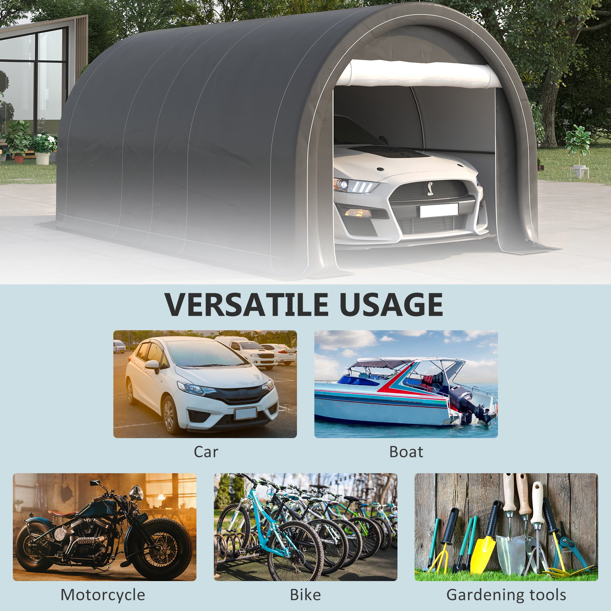 Outsunny 10' x 16' Carport, Heavy Duty Portable Garage / Storage Tent with Large Zippered Door, Anti-UV PE Canopy Cover for Car, Boat, Motorcycle, Bike, Garden Tools, Grey