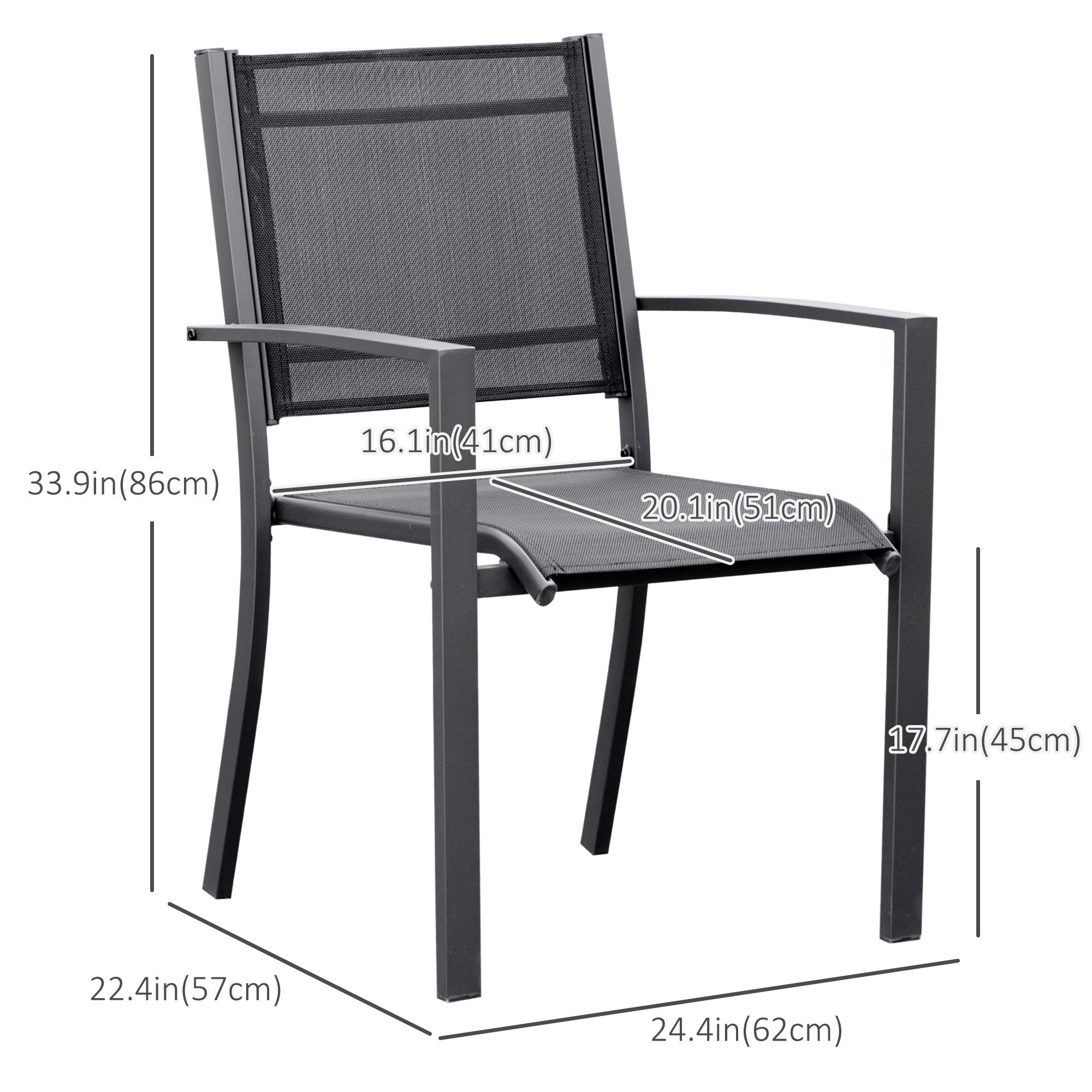 Outsunny Set of 2 Patio Dining Chair Outdoor Mesh Seat Heavy Duty Stackable Garden Bistro Chairs Yard Home Furniture Dark Grey