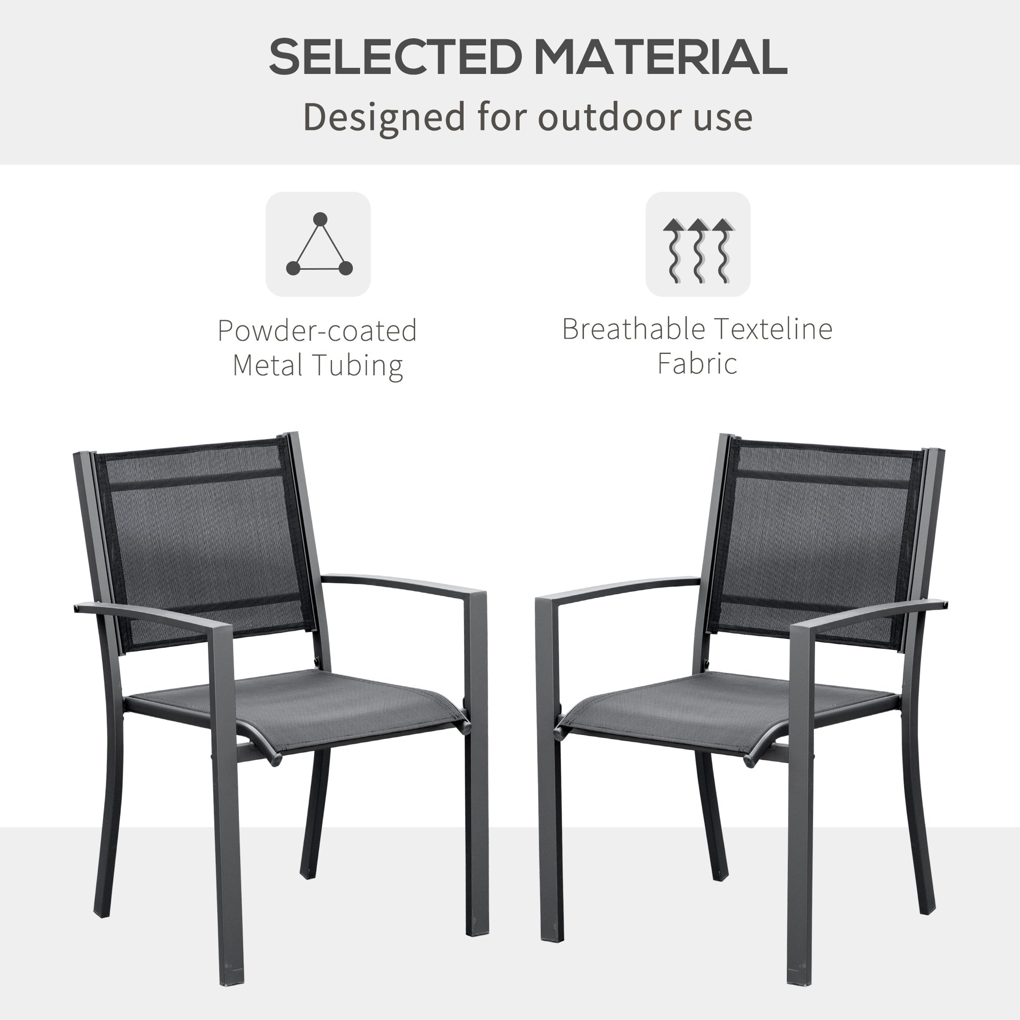 Outsunny Set of 2 Patio Dining Chair Outdoor Mesh Seat Heavy Duty Stackable Garden Bistro Chairs Yard Home Furniture Dark Grey