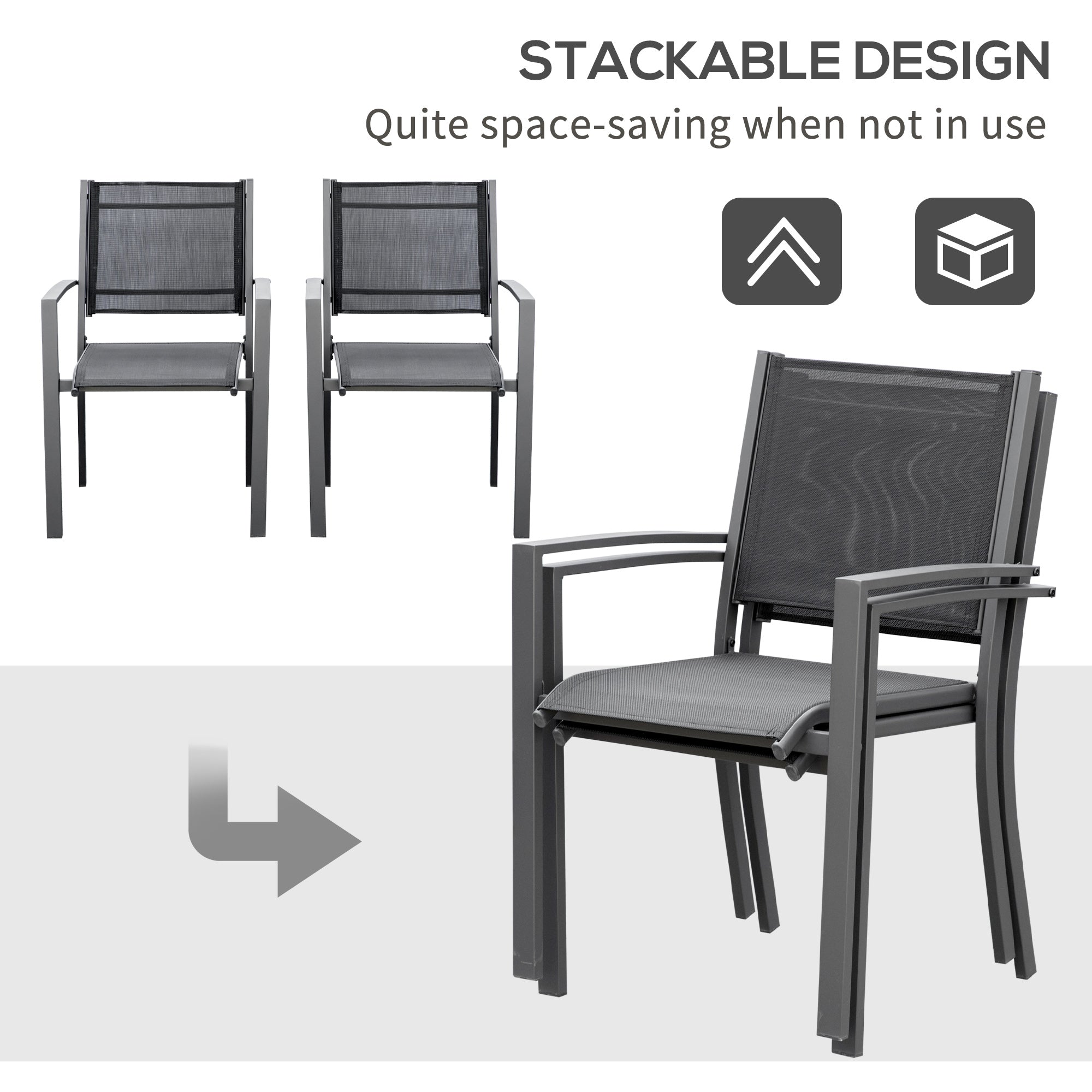 Outsunny Set of 2 Patio Dining Chair Outdoor Mesh Seat Heavy Duty Stackable Garden Bistro Chairs Yard Home Furniture Dark Grey