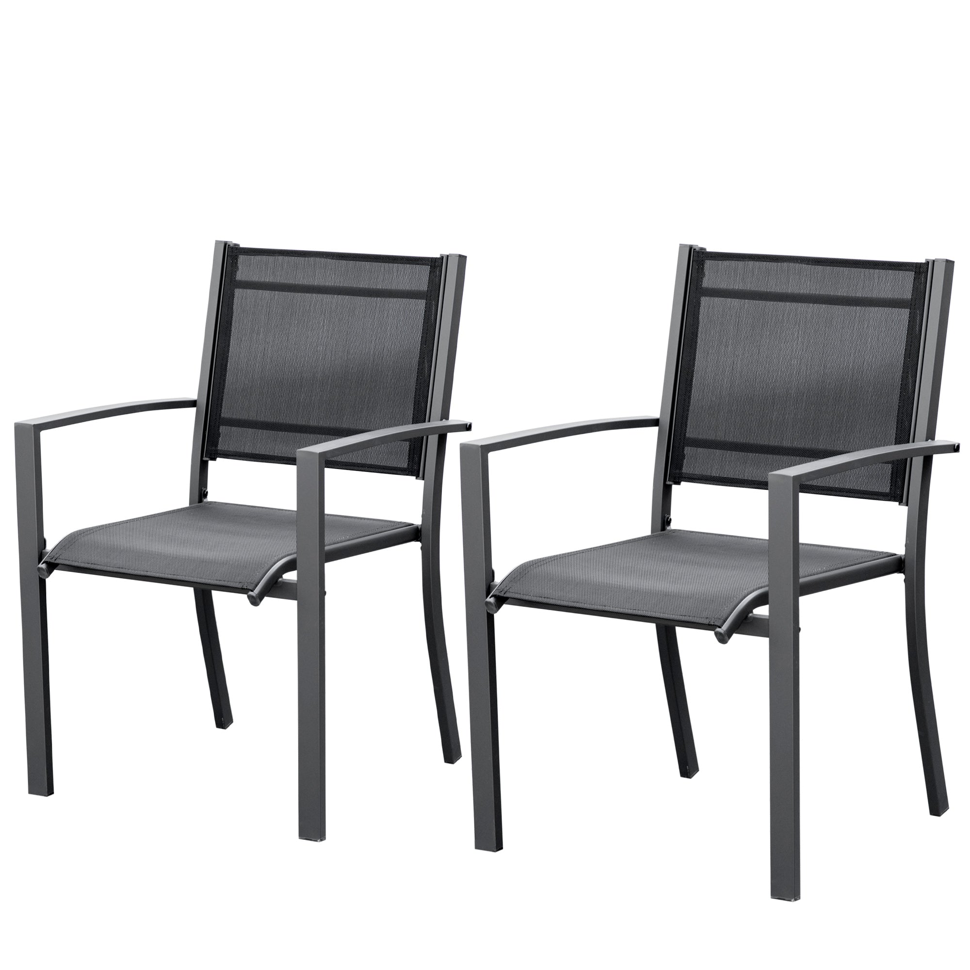 Outsunny Set of 2 Patio Dining Chair Outdoor Mesh Seat Heavy Duty Stackable Garden Bistro Chairs Yard Home Furniture Dark Grey