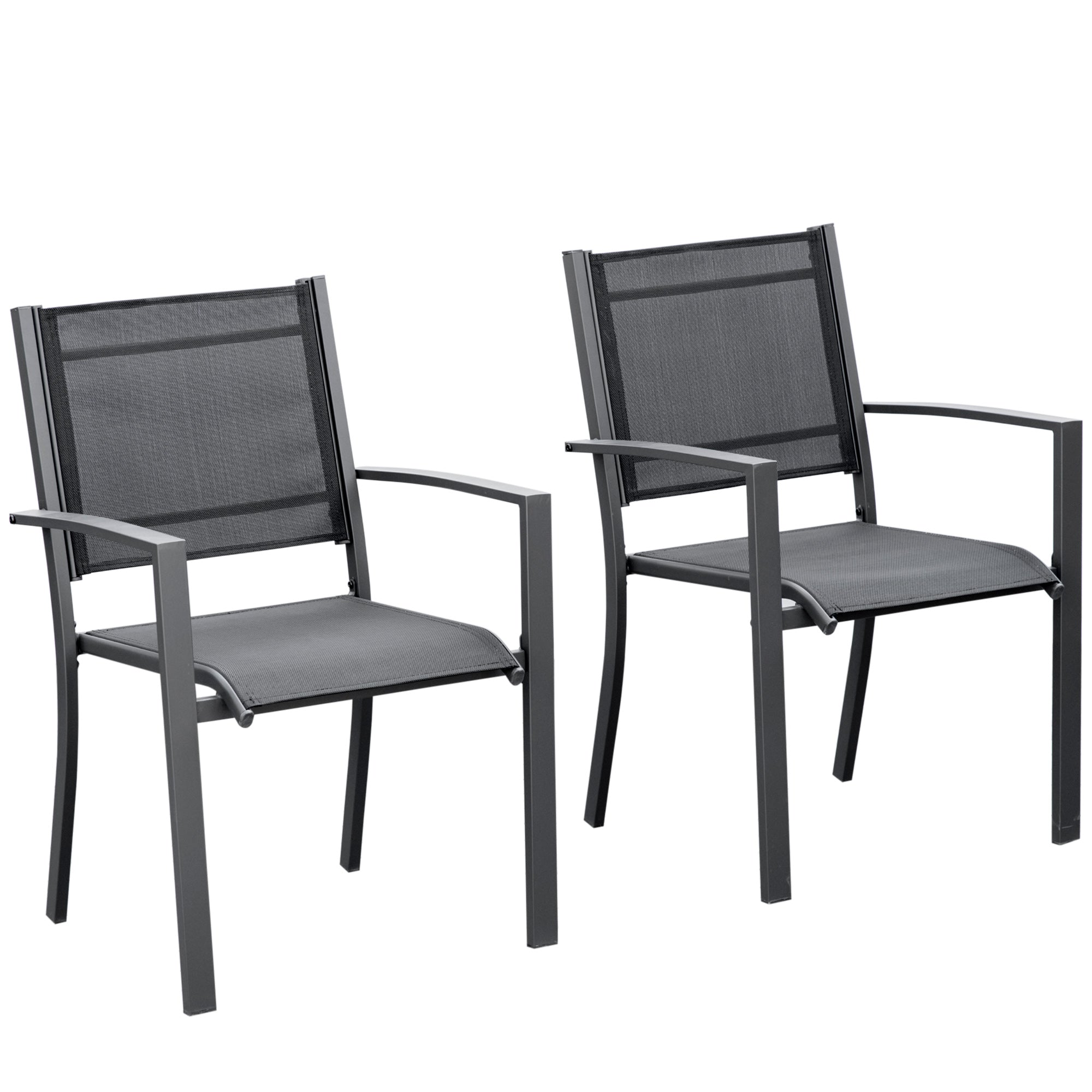 Outsunny Set of 2 Patio Dining Chair Outdoor Mesh Seat Heavy Duty Stackable Garden Bistro Chairs Yard Home Furniture Dark Grey