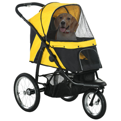 PawHut Dog Pram Dog Stroller Jogger Foldable Pet Pushchair for Medium, Small Dogs, w/ Rubber Wheels, Washable Cushion - Yellow