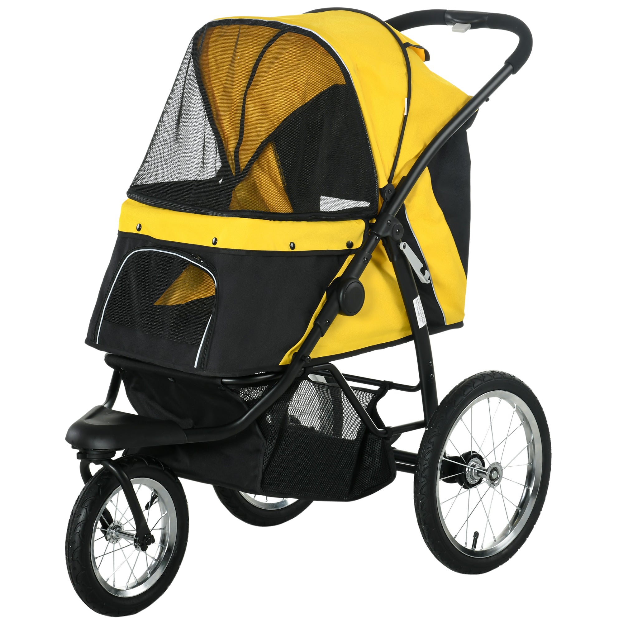 PawHut Dog Pram Dog Stroller Jogger Foldable Pet Pushchair for Medium, Small Dogs, w/ Rubber Wheels, Washable Cushion - Yellow