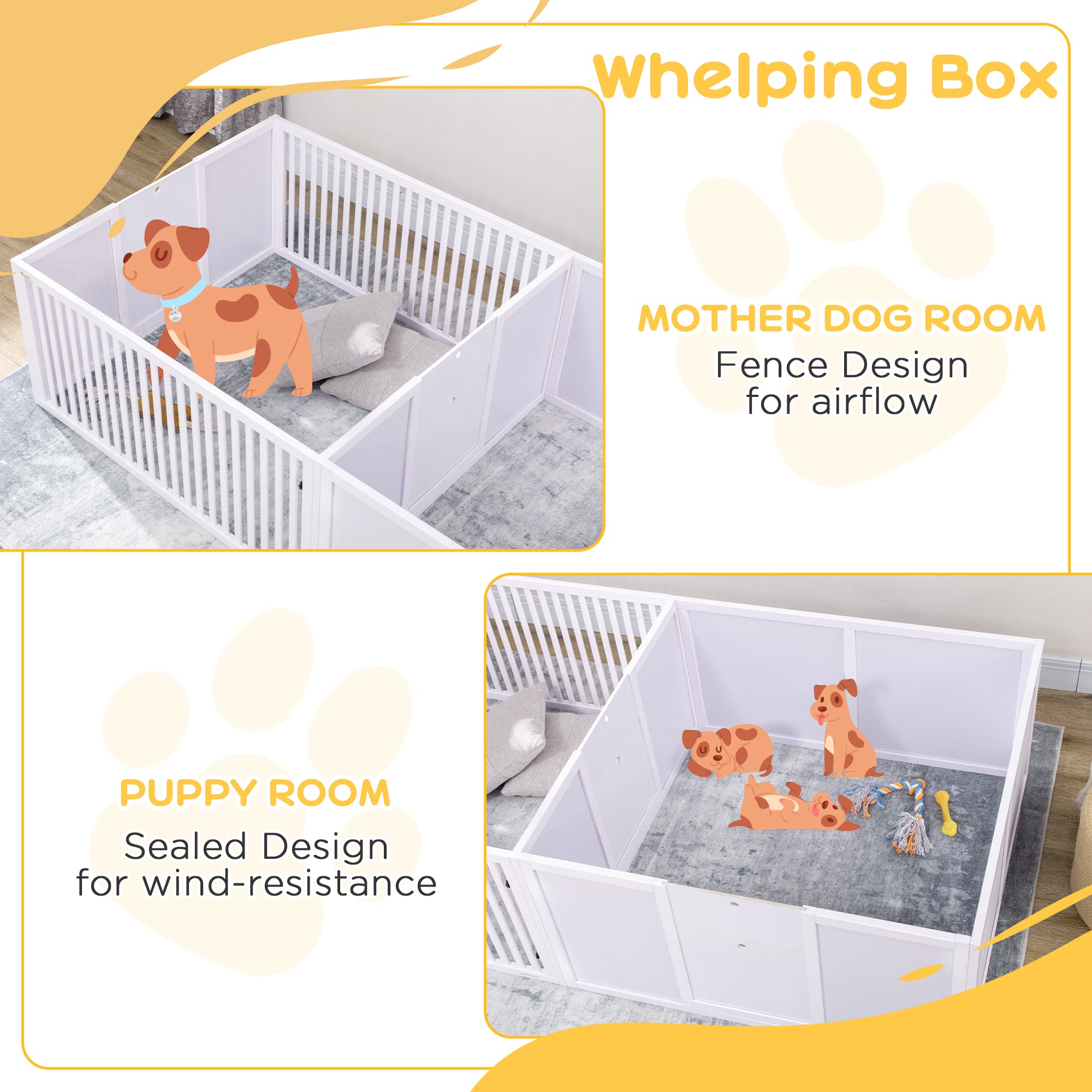 PawHut Whelping Box for Dogs, 20"H Puppy Whelping Box with Removable Doors, Dog Birth Supplies & Essentials for Indoor, 81" x 39" x 20", White